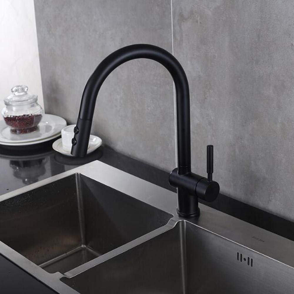 Black Pull Down Kitchen Faucet with Sprayer - Brass Hot & Cold Water 360° Swivel Spout, Dual Function Spray Head for Modern Home Kitchen Sink (Ideal for Washing Dishes, Filling Pots & Cleaning Countertops)