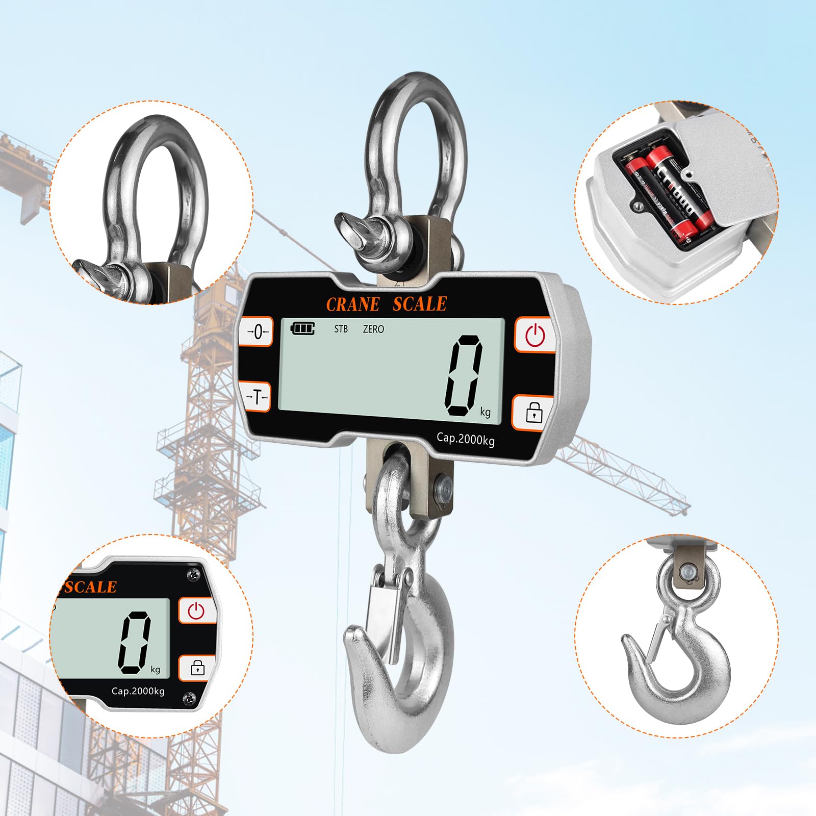 Hyindoor 2000kg/4400lb Digital Crane Scale with Remote - 2 Ton Heavy Duty Industrial Hanging Scale for Construction, Warehouses & Shipping
