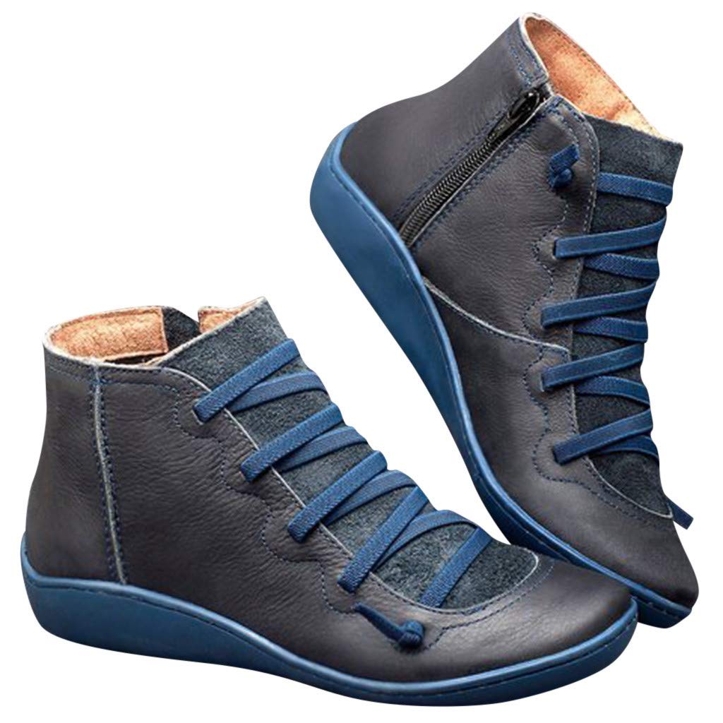 Women's Ankle Boots No Heel - Arch Support Side Zipper Vintage Leather Flat Booties for Comfort & Style | Perfect for Work, Travel & Everyday Wear