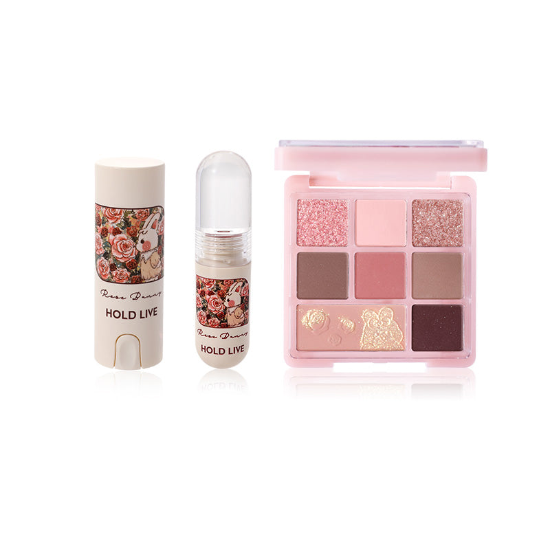 HOLD LIVE Bunny Garden Lip Gloss & Eyeshadow Set - Cute Floral Makeup Kit for Spring, Party & Everyday Wear