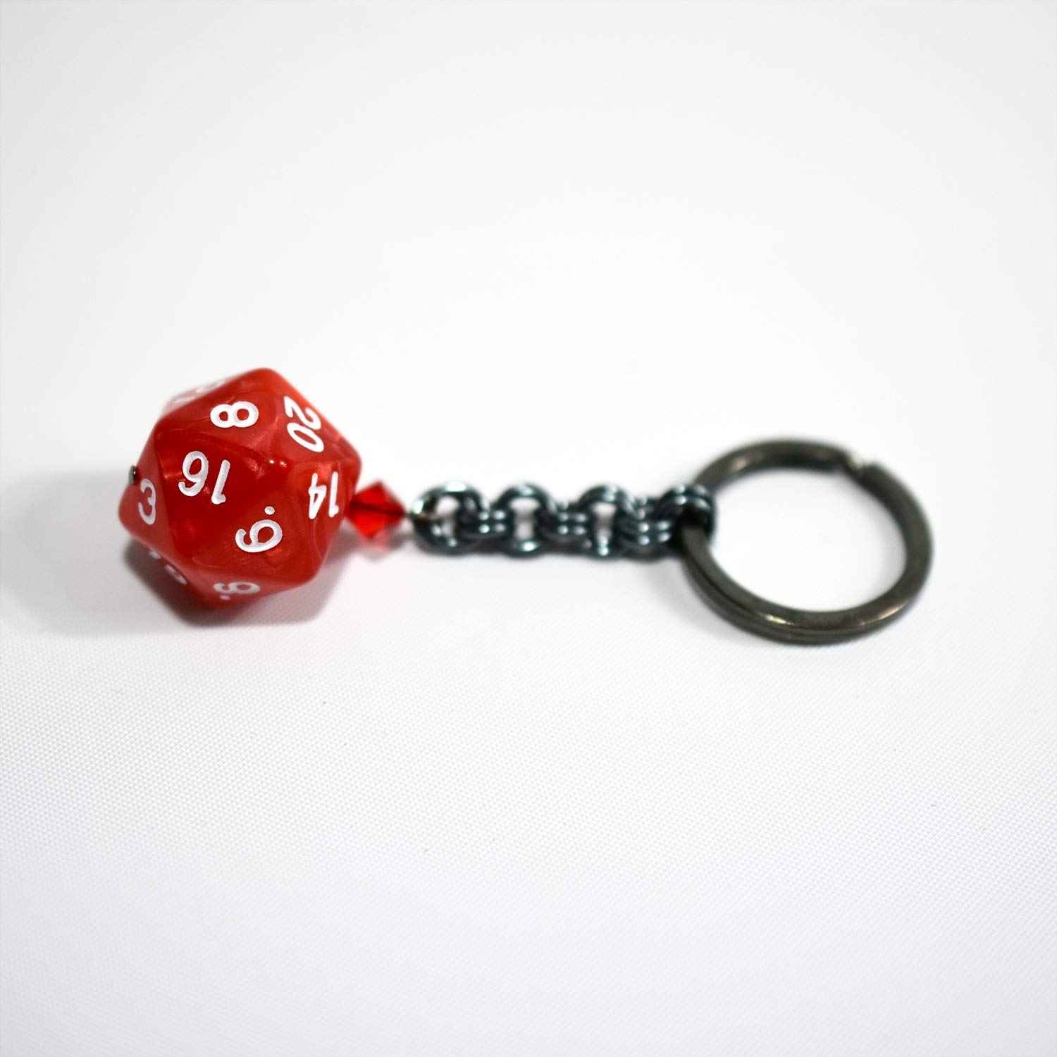 20-Sided Dice Keychain - Red & White DND Accessory for RPG Gaming, Tabletop Games & Gifts