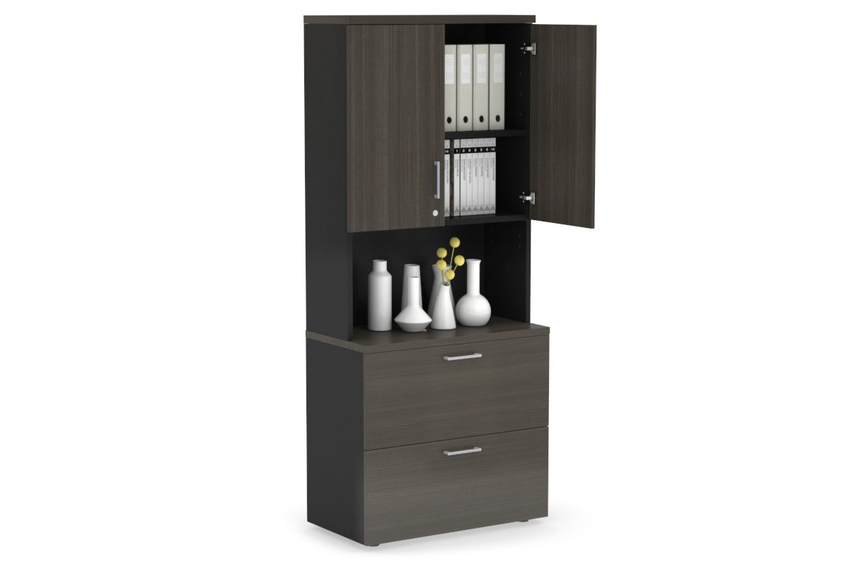 Compact Lateral Filing Cabinet with Hutch and Doors - 31.5