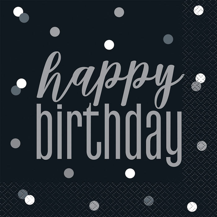 Premium Black Happy Birthday Napkins for Parties, Celebrations & Luncheons - 50 Count Disposable Paper Napkins for Birthday Decorations & Table Settings