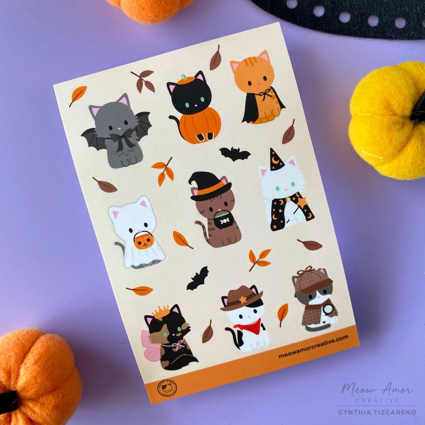 Halloween Cat Parade Vinyl Sticker Sheet - Waterproof Decals for Laptops, Scrapbooks & Party Decor