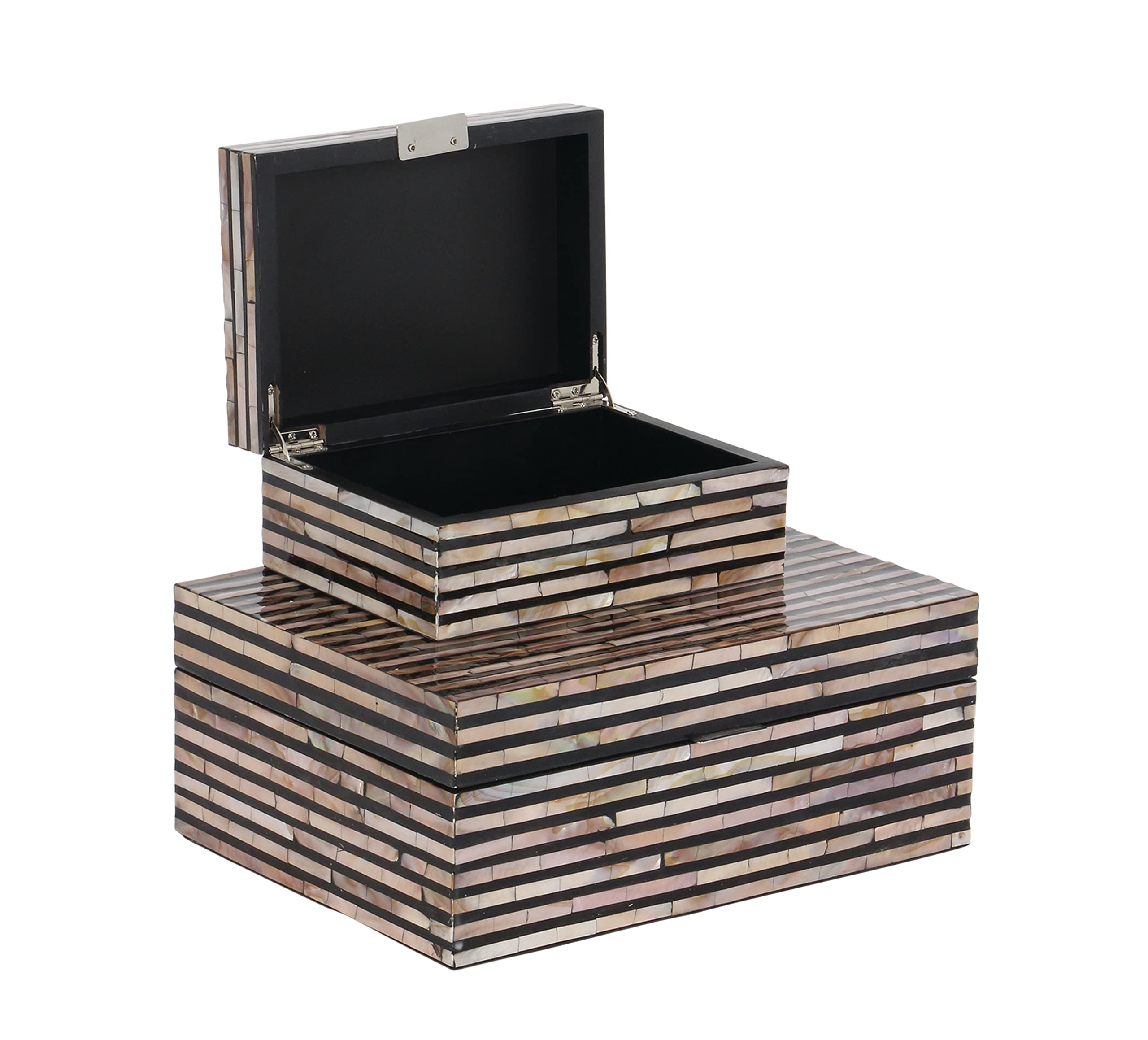 Deco 79 Mother of Pearl Shell Handmade Decorative Storage Box Set of 2 - 12