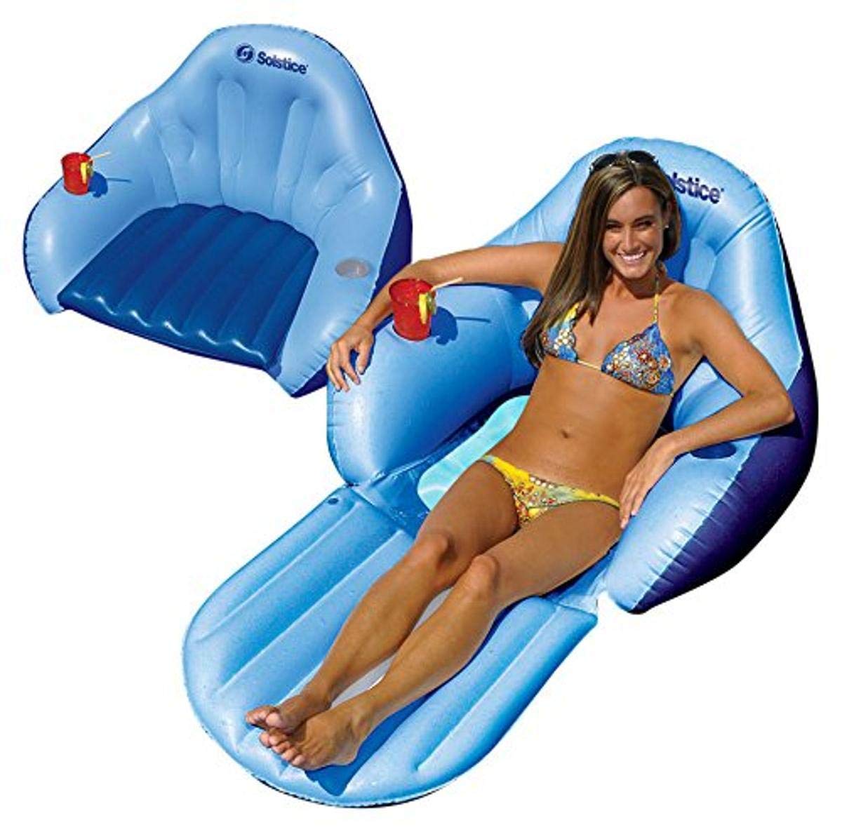 Solstice Convertible Solo Easy Chair Swimming Pool Float - 2 Pack Set for Adults, Inflatable Lounge Chair for Pool, Lake & Beach Relaxation