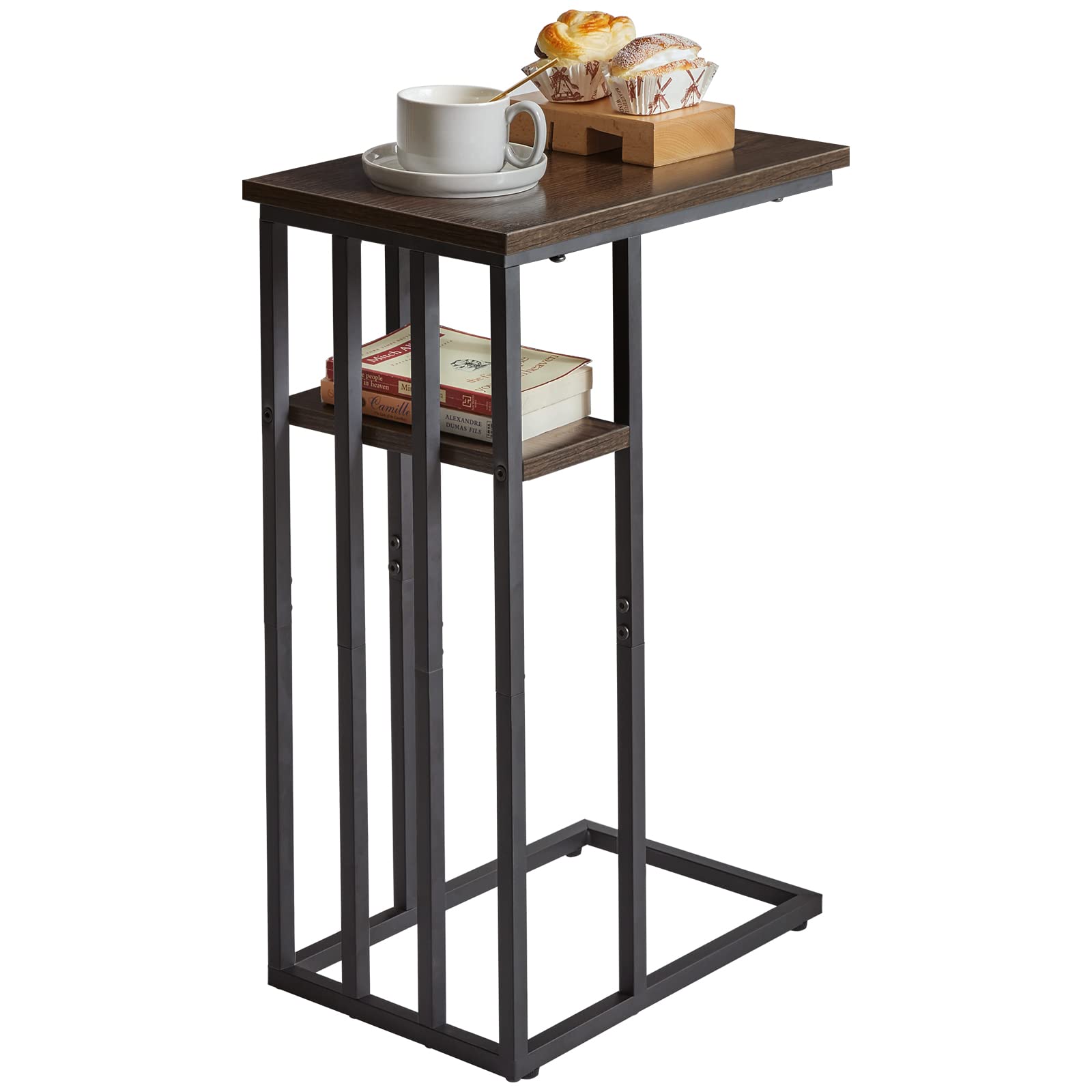 IBUYKE C-Shaped End Table - Vintage Sofa Side Table with Sturdy Metal Frame, Small Accent Table for Living Room, Bedroom, Office - Taupe UTMJ406G - Perfect for Holding Drinks, Books, and Decor by Your Couch or Bed