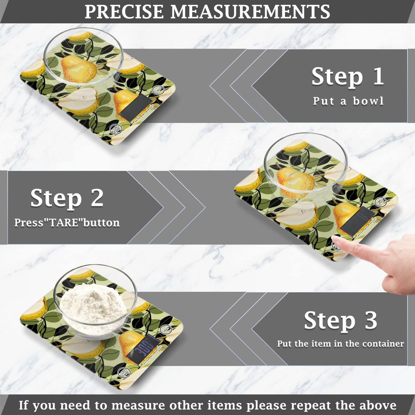 Pear Leaves Digital Kitchen Scale - Waterproof Food Scale with Ounces & Grams for Cooking, Baking, and Weight Loss | Perfect for Meal Prep, Portion Control, and Healthy Eating