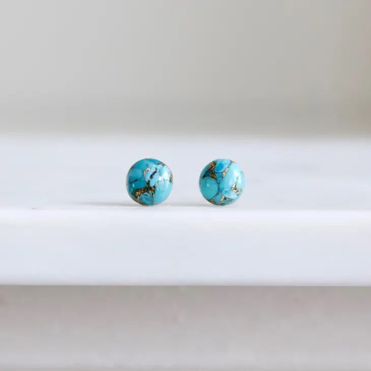 Handmade Copper Turquoise Stud Earrings for Women | Natural Stone Jewelry | Perfect for Casual Wear & Gift Giving