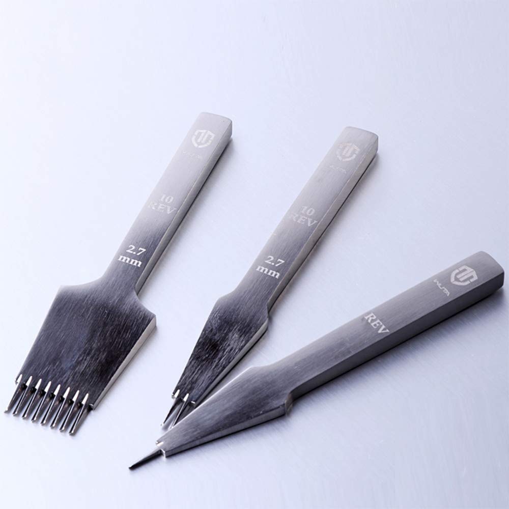 Premium WUTA Leather Hole Punch Set - French Style Pricking Iron & Chisel Tool (3.0mm, 2 & 8 Teeth, Reverse) for Leather Crafting, DIY Projects, and Shoe/Bag Repair