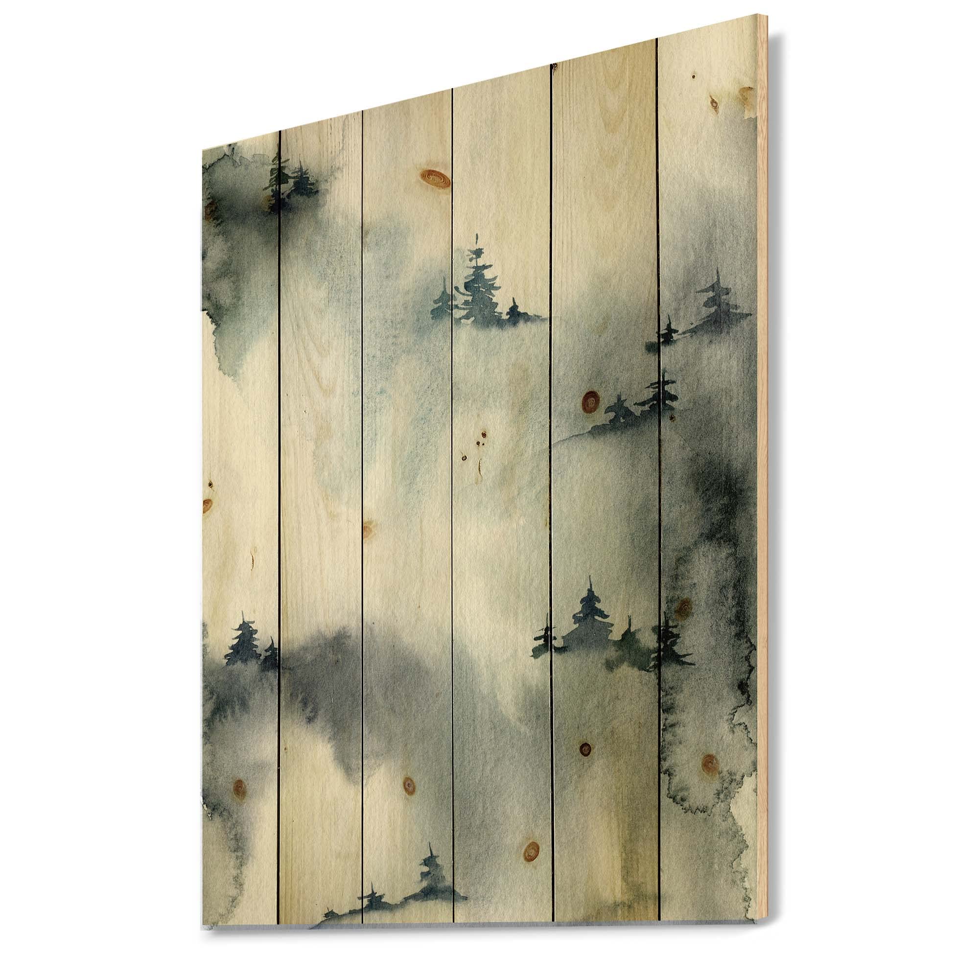 Minimalist Winter Forest Wood Wall Art - Modern Grey Pine Decor for Living Room