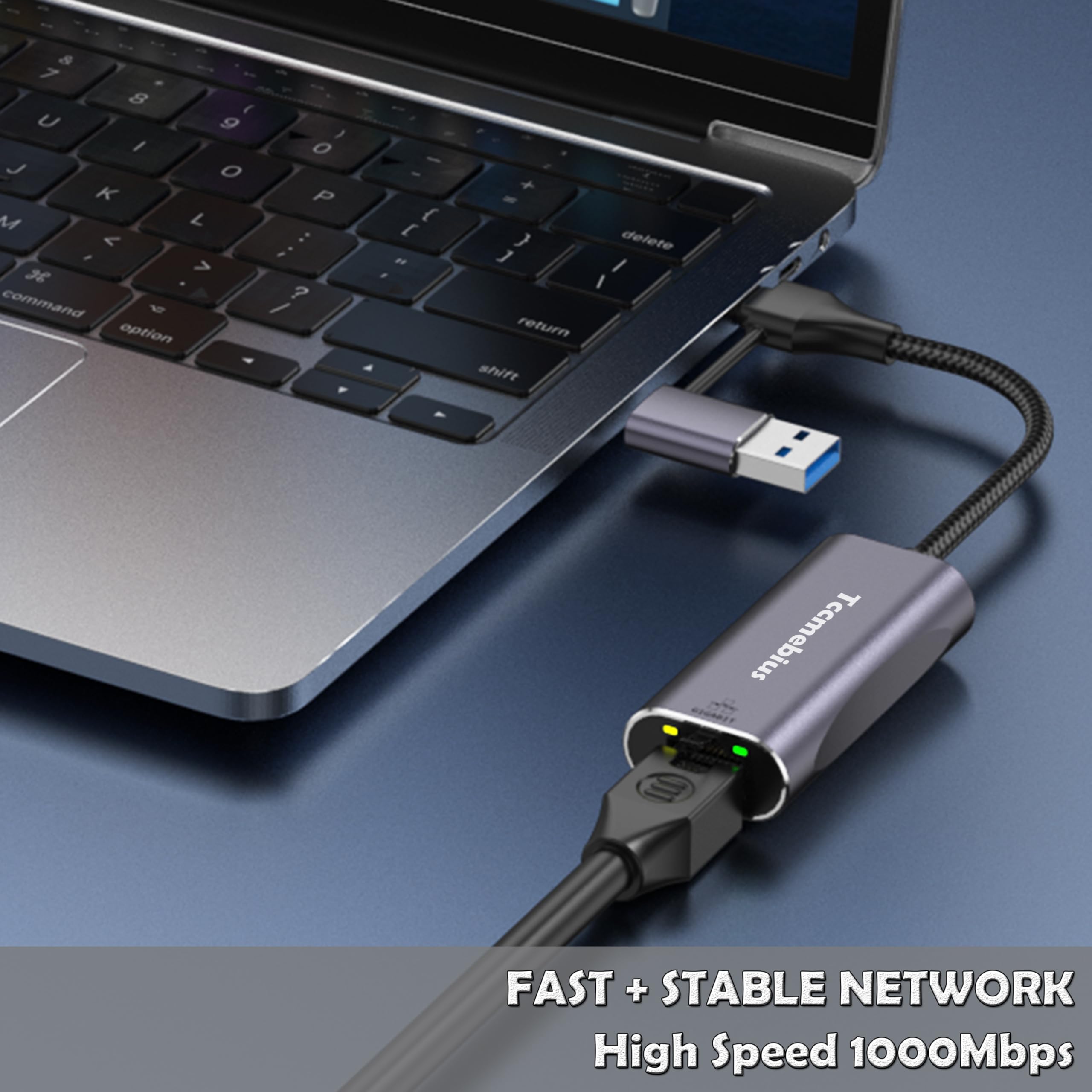 Tccmebius USB Ethernet Adapter, 2-in-1 USB C & USB 3.0 to RJ45 Gigabit LAN Network Adapter 1000Mbps - Compatible with MacBook Pro/Air, iPad Pro, iPhone 15/15 Pro, Surface Pro, Laptops & PCs (TCC-S30B) - Ideal for Home Office, Gaming & High-Speed Internet Connections