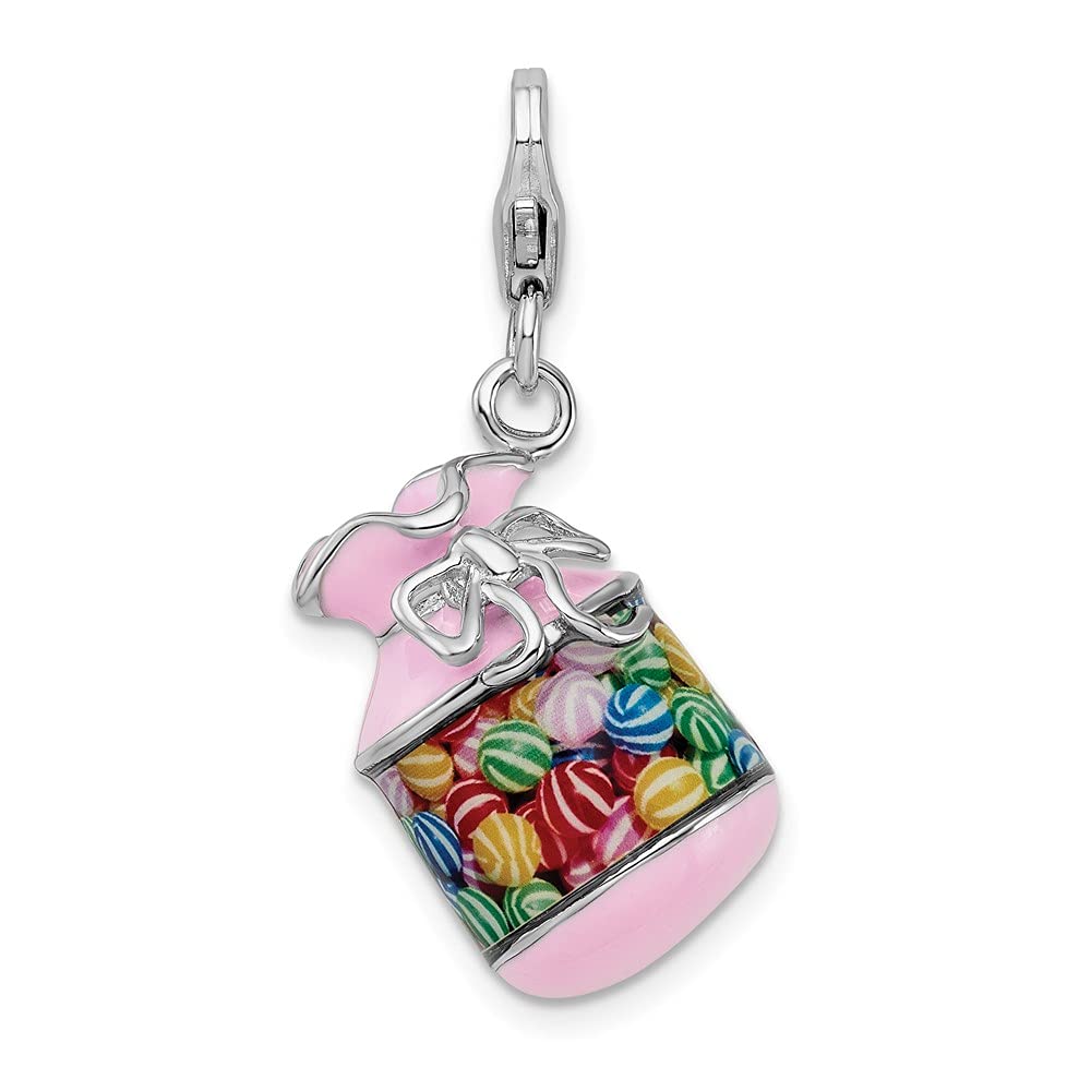 Amore LaVita Sterling Silver Enameled 3D Candy Jar Pendant Necklace with Lobster Clasp Charm - Elegant Jewelry Gift for Women, Perfect for Valentine's Day, Anniversary & Special Occasions