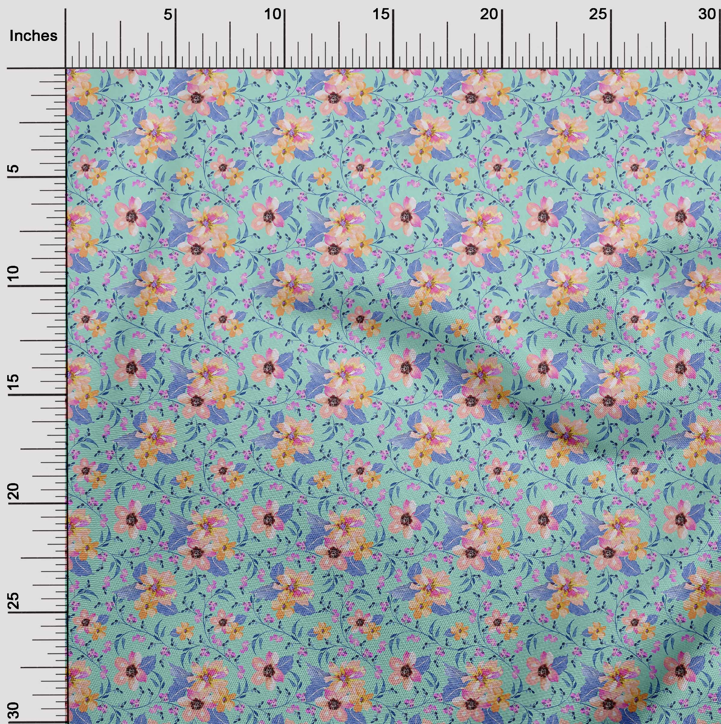 oneOone Viscose Chiffon Fabric - Watercolor Leaves & Floral Print - 42 Inch Wide by The Yard - Perfect for Dresses, Scarves & DIY Fashion Projects