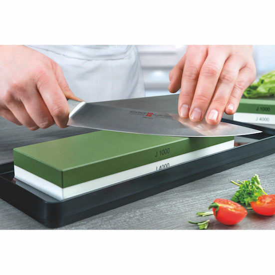 WUSTHOF Premium Sharpening Whetstone with Non-Slip Base & Reshaping Stone - 1000/4000 Grit Dual-Sided Knife Sharpener for Kitchen, Hunting & Outdoor Knives - Perfect for Chefs, Home Cooks & Camping Enthusiasts