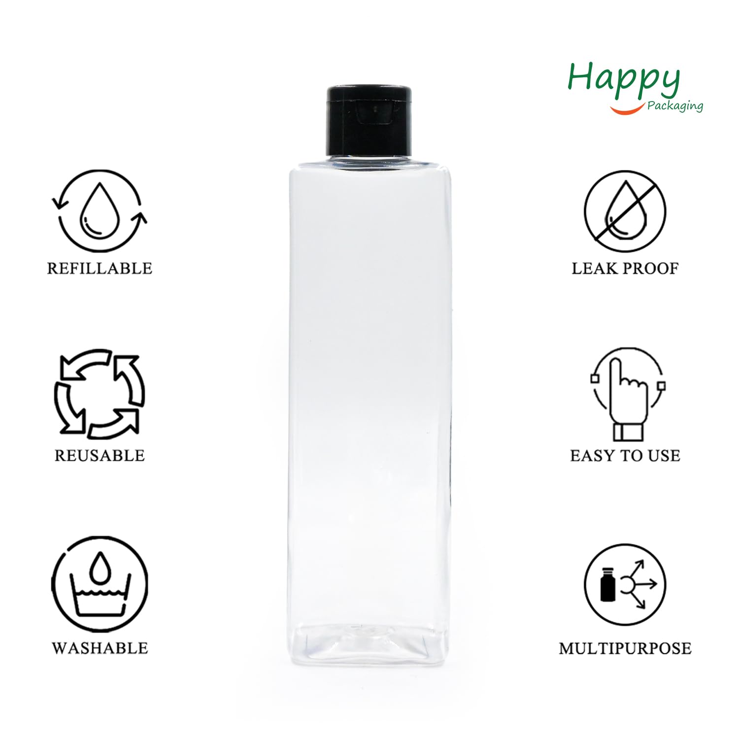 200ml Clear Empty PET Plastic Square Bottles with Black Flip Top Cap - Refillable & Reusable for Hair Oil, Ayurvedic Oil, Massage Oil, Lotions, Shampoo, Sanitizer (Pack of 3) | Perfect for DIY Beauty Products, Travel Containers & Home Organizing