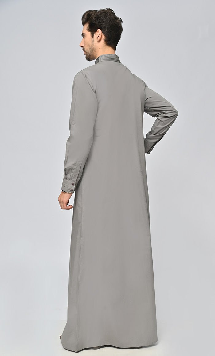 Men's Islamic Formal Thobe Jubba with Pockets - Premium Long Dress for Eid Prayer, Wedding & Special Occasions
