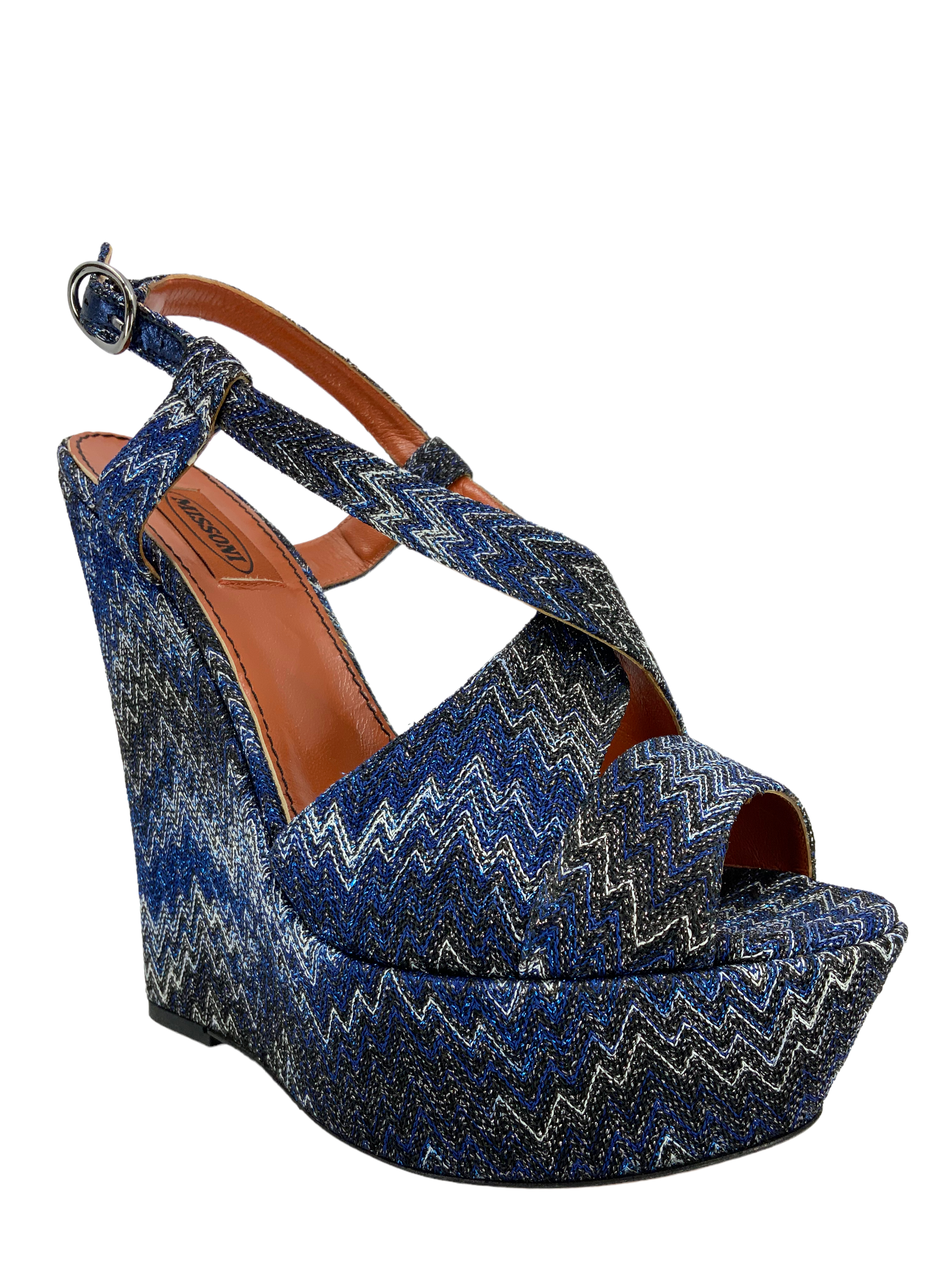 MISSONI Woven Chevron Fabric Platform Wedge Sandals Women's Size 10 | Comfortable High Heel Shoes for Summer, Beach, Party & Casual Outfits