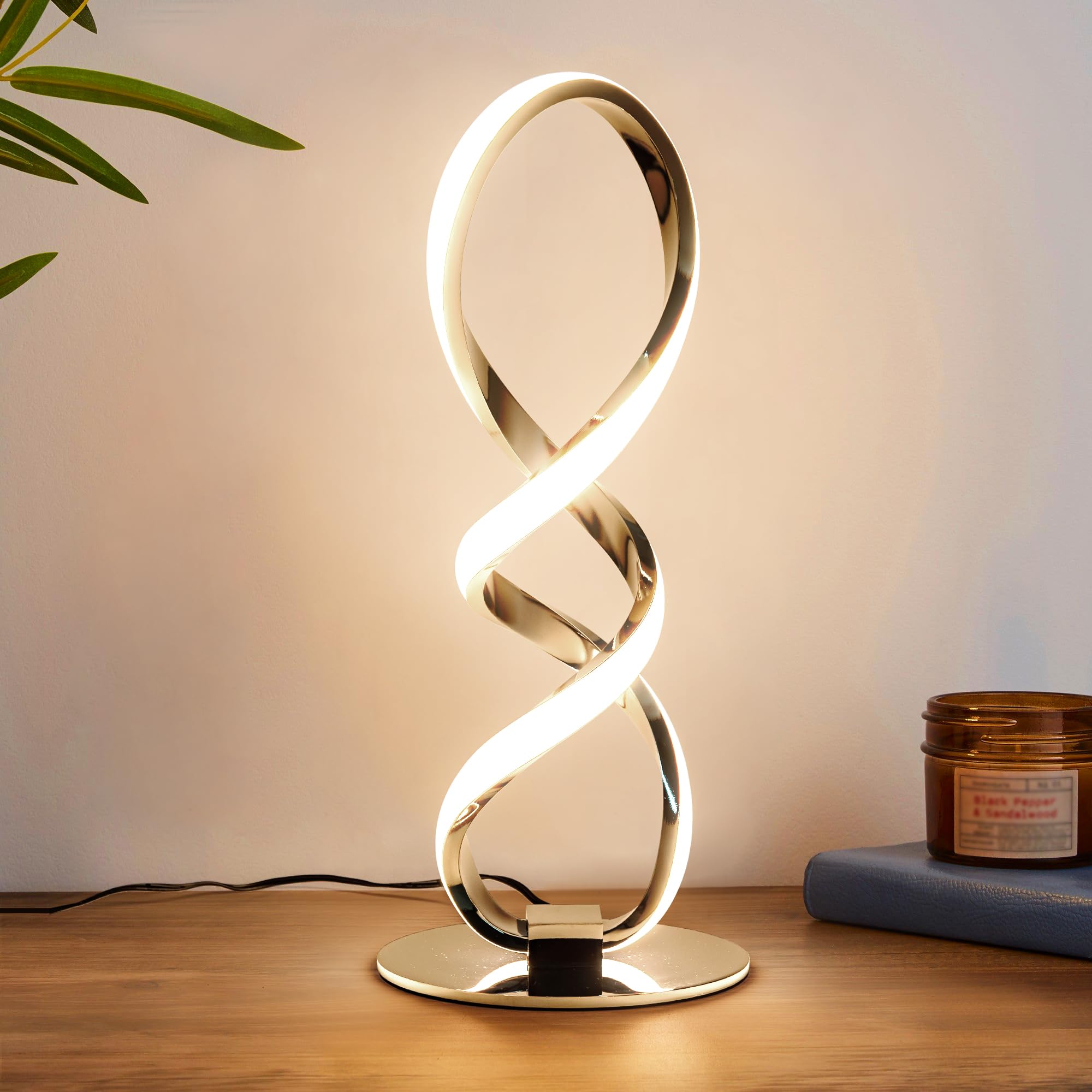 MAYNA LED Spiral Table Lamp - Modern Dimmable Nightstand Light with Stepless Brightness, 3000K Warm White for Bedroom, Living Room, Home & Study | Perfect for Reading, Relaxing & Creating Ambience