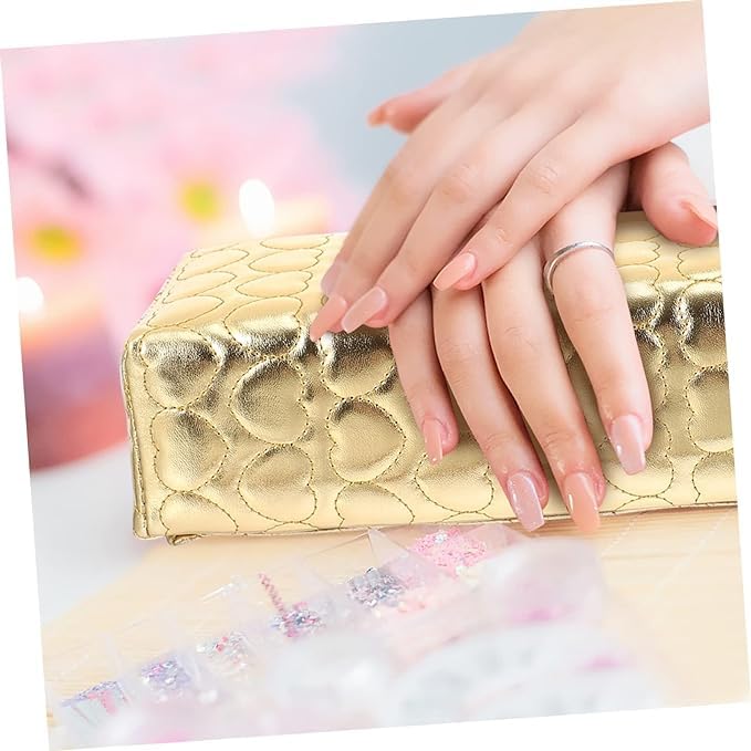 Premium Washable PU Leather Hand Rest Nail Pillow - Detachable Manicure Armrest Cushion for Nail Art & Tech (Square Shape, Gold) - Ideal for Salon, Home & Professional Nail Artists