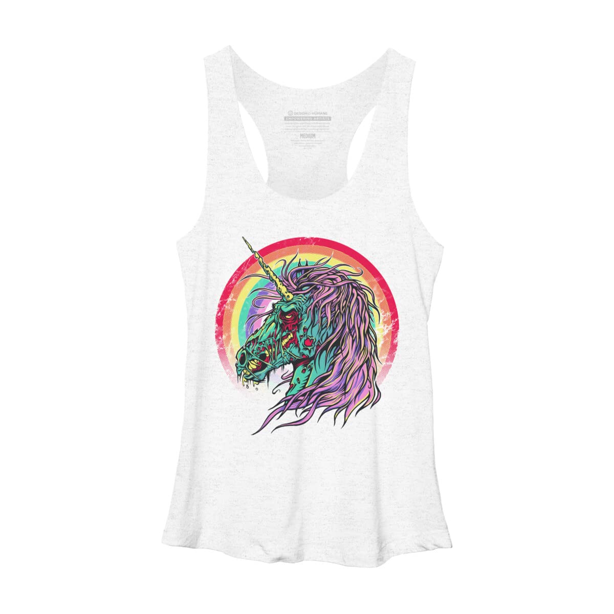 Design By Humans Women's Zombie Unicorn Graphic Racerback Tank Top by RicoMambo - Soft Cotton Casual Wear for Summer, Gym & Music Festivals