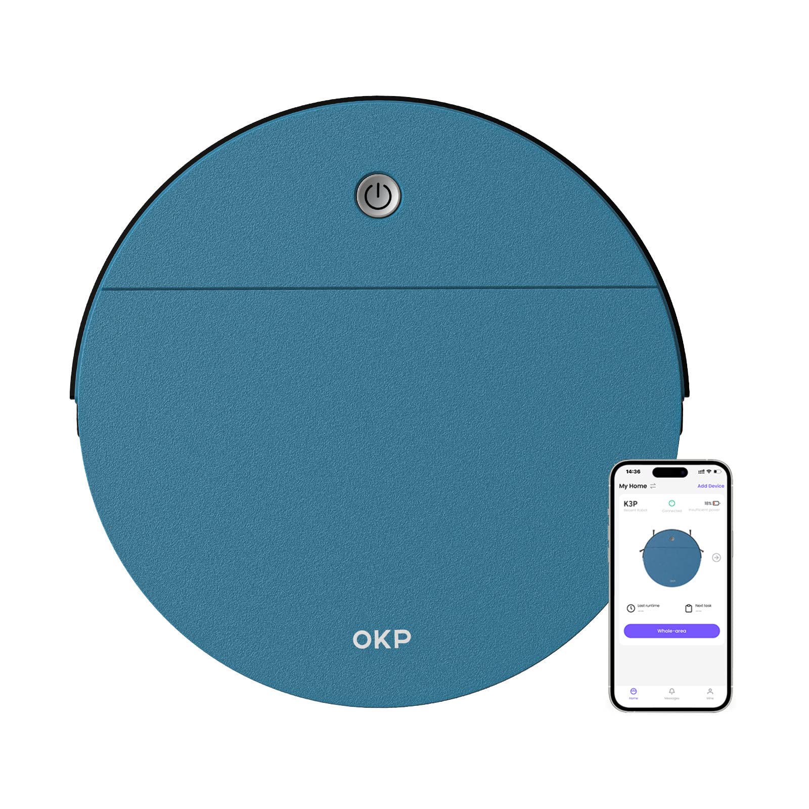OKP K3P Robot Vacuum Cleaner 3000Pa Strong Suction - Smart WiFi/APP/Alexa Control - 150 Min Runtime - Auto Recharge - Ultra Quiet - Ideal for Pet Hair, Hardwood Floors & Carpets (Blue) - Perfect for Daily Home Cleaning & Pet Owners