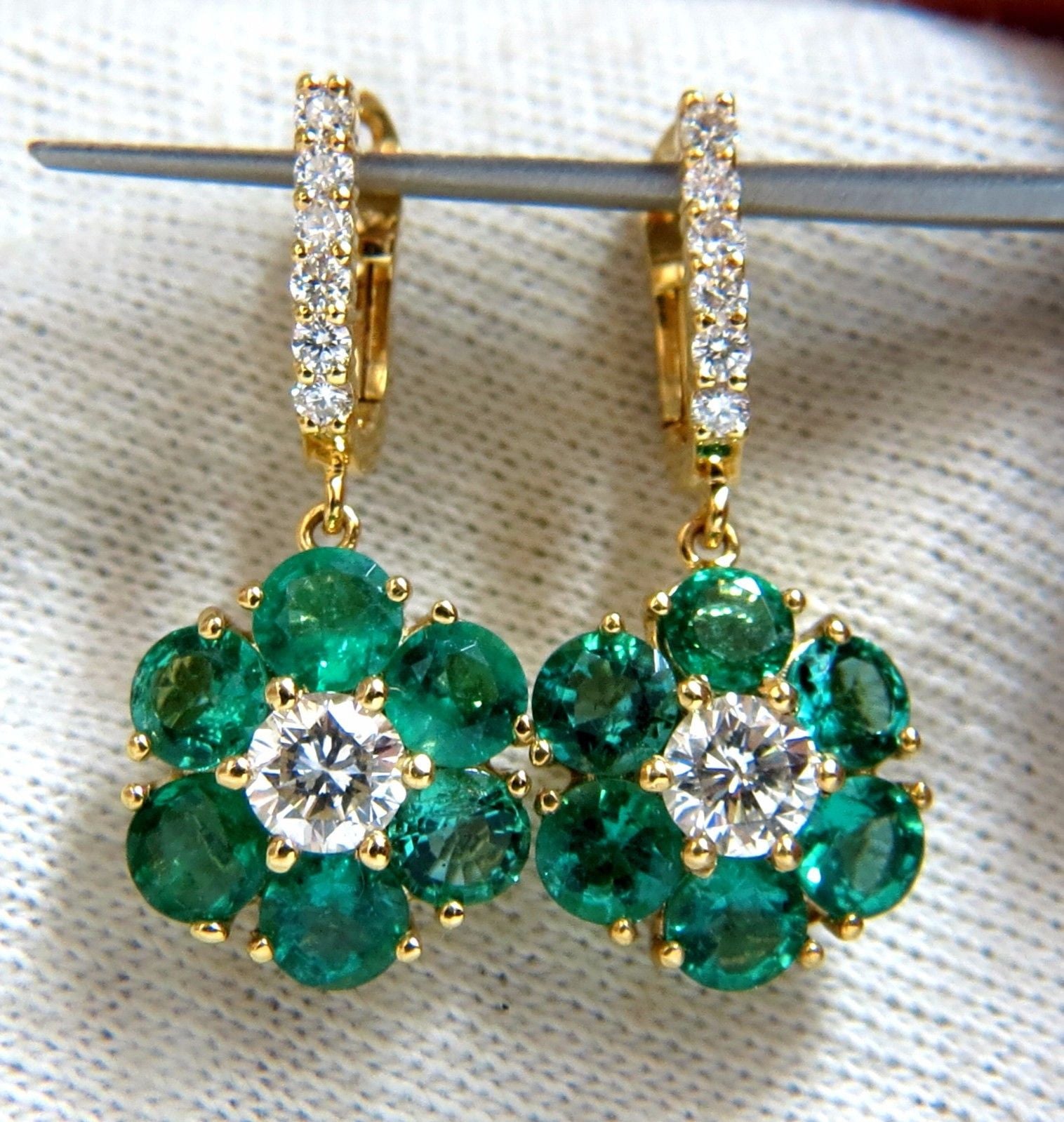 5.38ct Natural Emerald Diamond Dangle Earrings in 14K Gold - Vivid Green Gemstone Jewelry for Women, Perfect for Weddings, Parties & Special Occasions