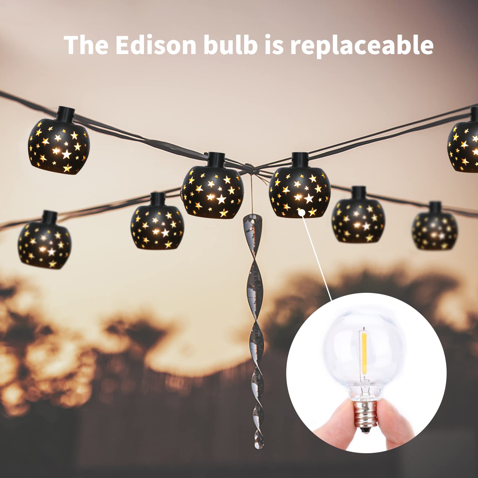 Afirst 10 LED Star Pattern Lantern String Lights - Waterproof Connectable Outdoor Cafe Lights for Patio, Garden, Wedding & Party Decor