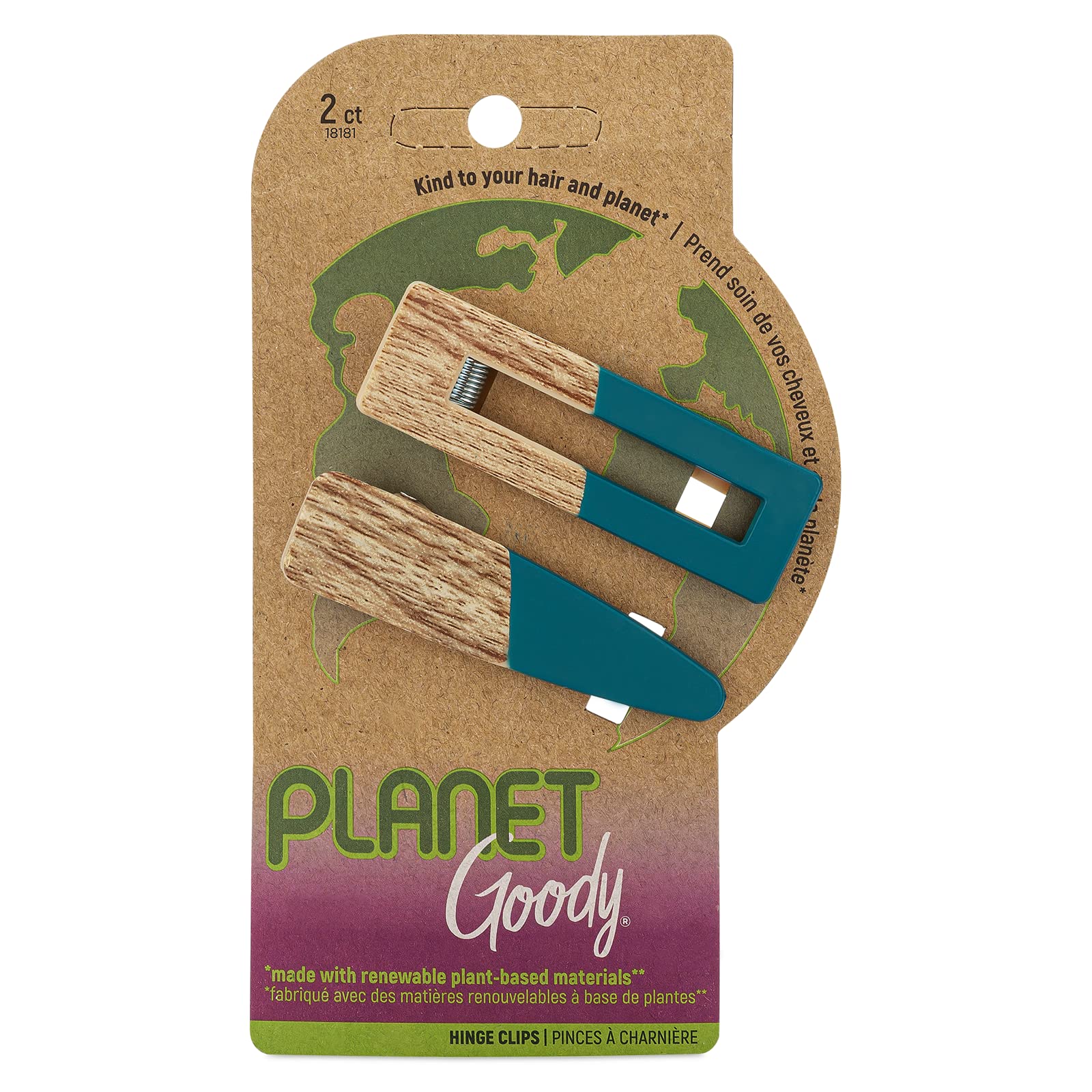 Planet Goody Hinge Hair Clips - 2 Pack, Blue - Non-Slip Grip for Easy Styling - Unisex Hair Accessories for All Hair Types - Eco-Friendly Plant-Based Material - Perfect for School, Work, and Everyday Use