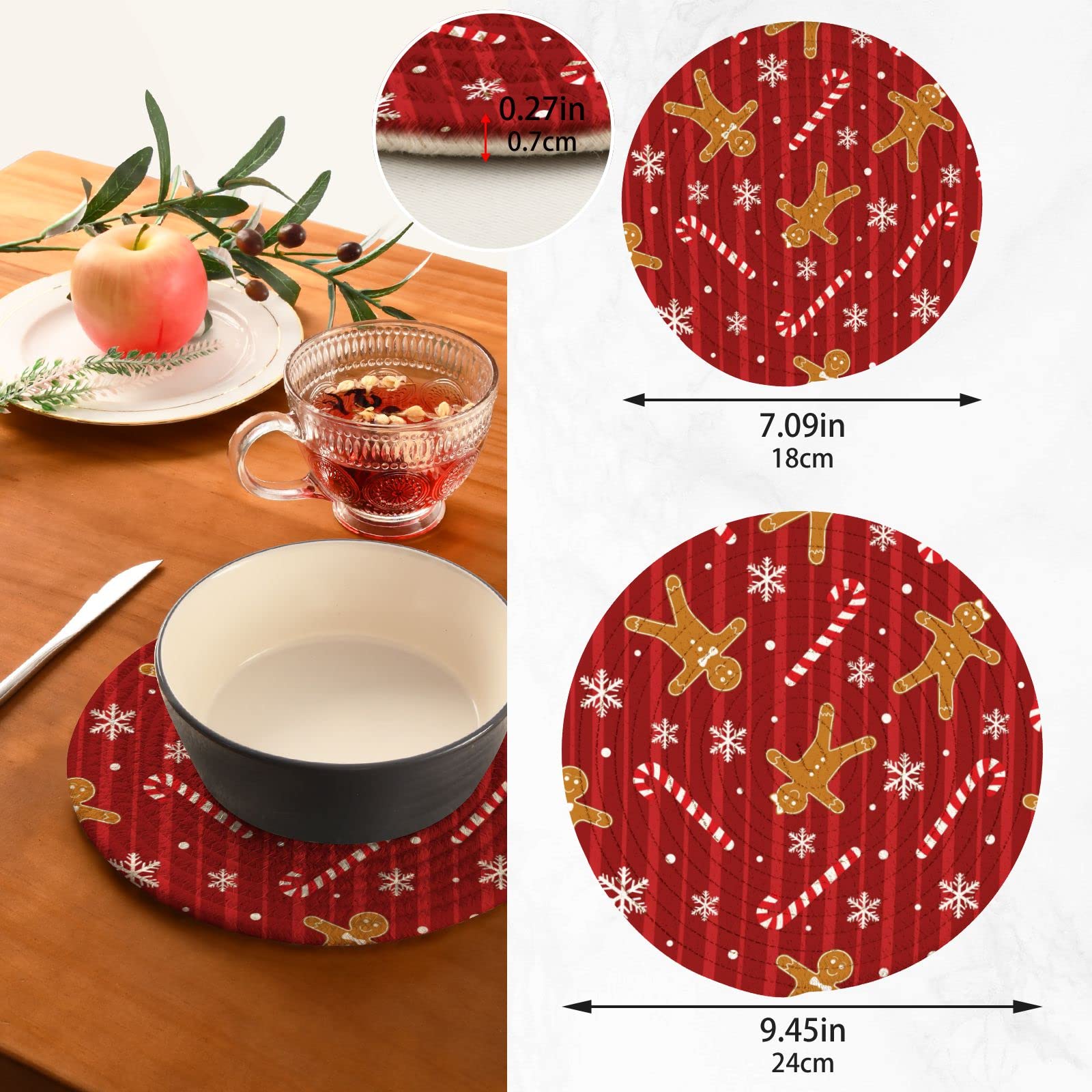 Christmas Cookies & Gingerbread Themed Heat-Resistant Trivets - 2-Pack Cotton Woven Pot Holders for Hot Dishes, Pans & Teapots | Kitchen Decor & Holiday Baking Essential