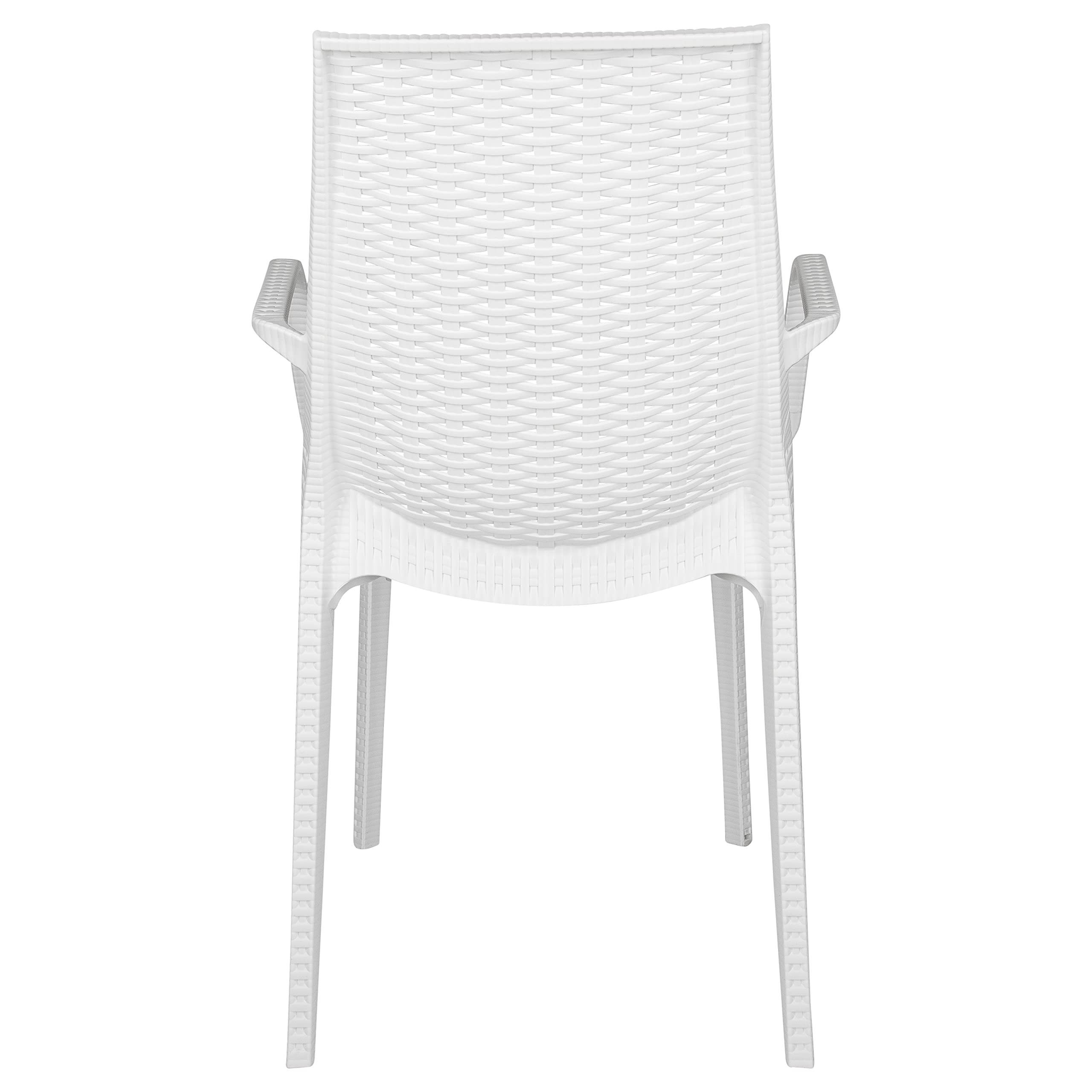LeisureMod Kent Modern Indoor Outdoor Patio Stackable Dining Arm Chair Set of 4 (White) - Perfect for Backyard, Poolside, Restaurant & Home Decor