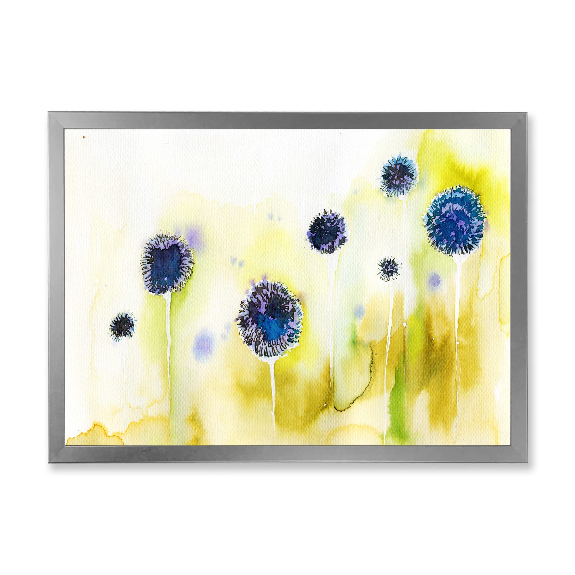DesignQ Blue Flowers In The Meadow Traditional Framed Wall Art - Vintage Floral Canvas Painting for Living Room, Bedroom & Office Decor