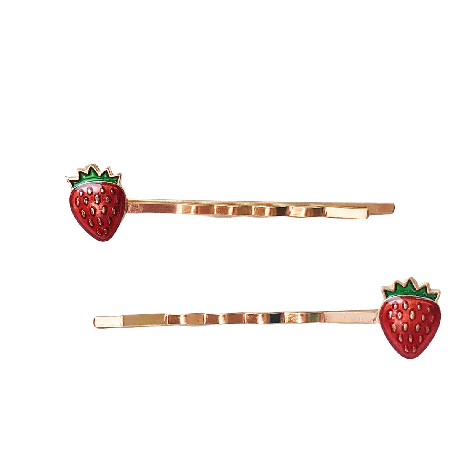 Strawberry Bobby Pins for Women - Gold Enamel Fruit Hair Clips | Cute Foodie Jewelry Gifts for Girls | Perfect for Weddings, Parties & Everyday Hair Accessories