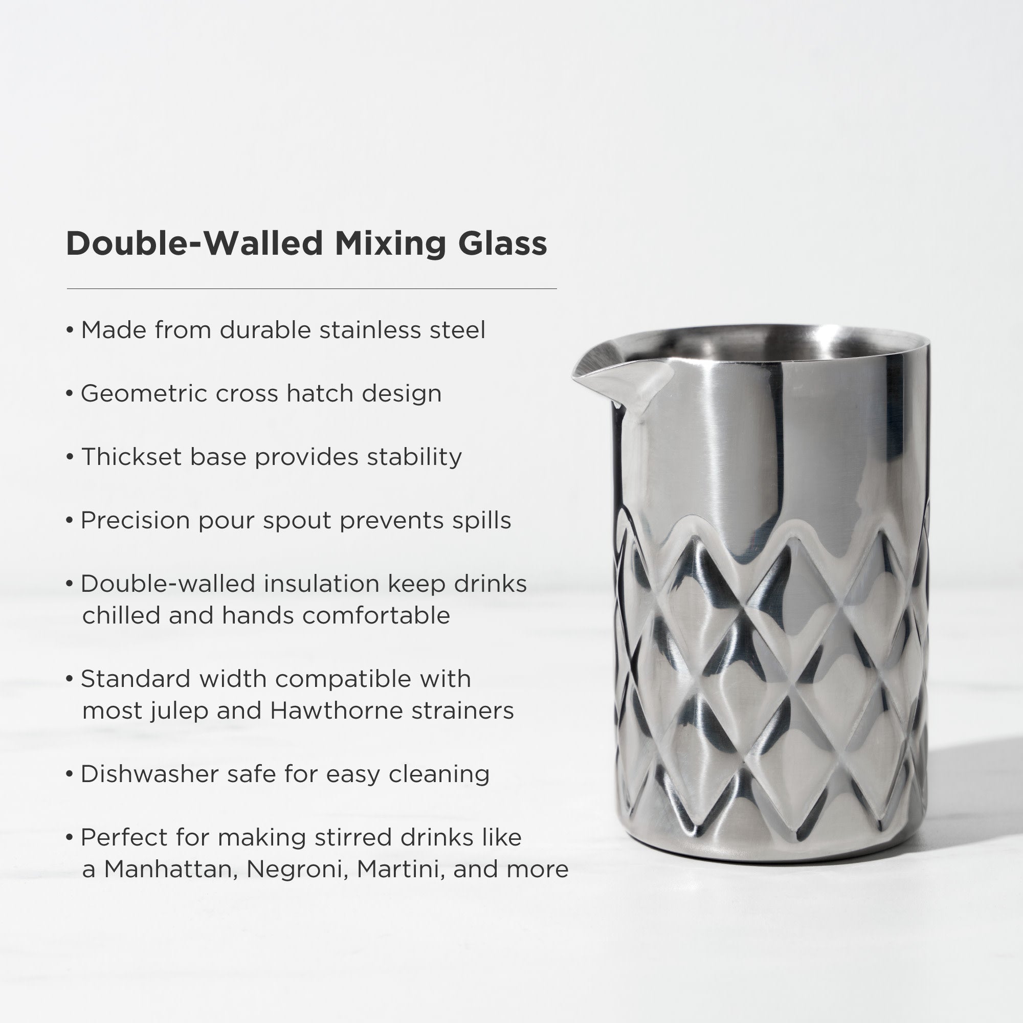 Premium Admiral Stainless Steel Double Wall Mixing Glass - 16oz Cocktail Mixing Cup with Spout for Bar, Home & Professional Bartenders - Perfect for Mixing Martinis, Old Fashioned & Craft Cocktails