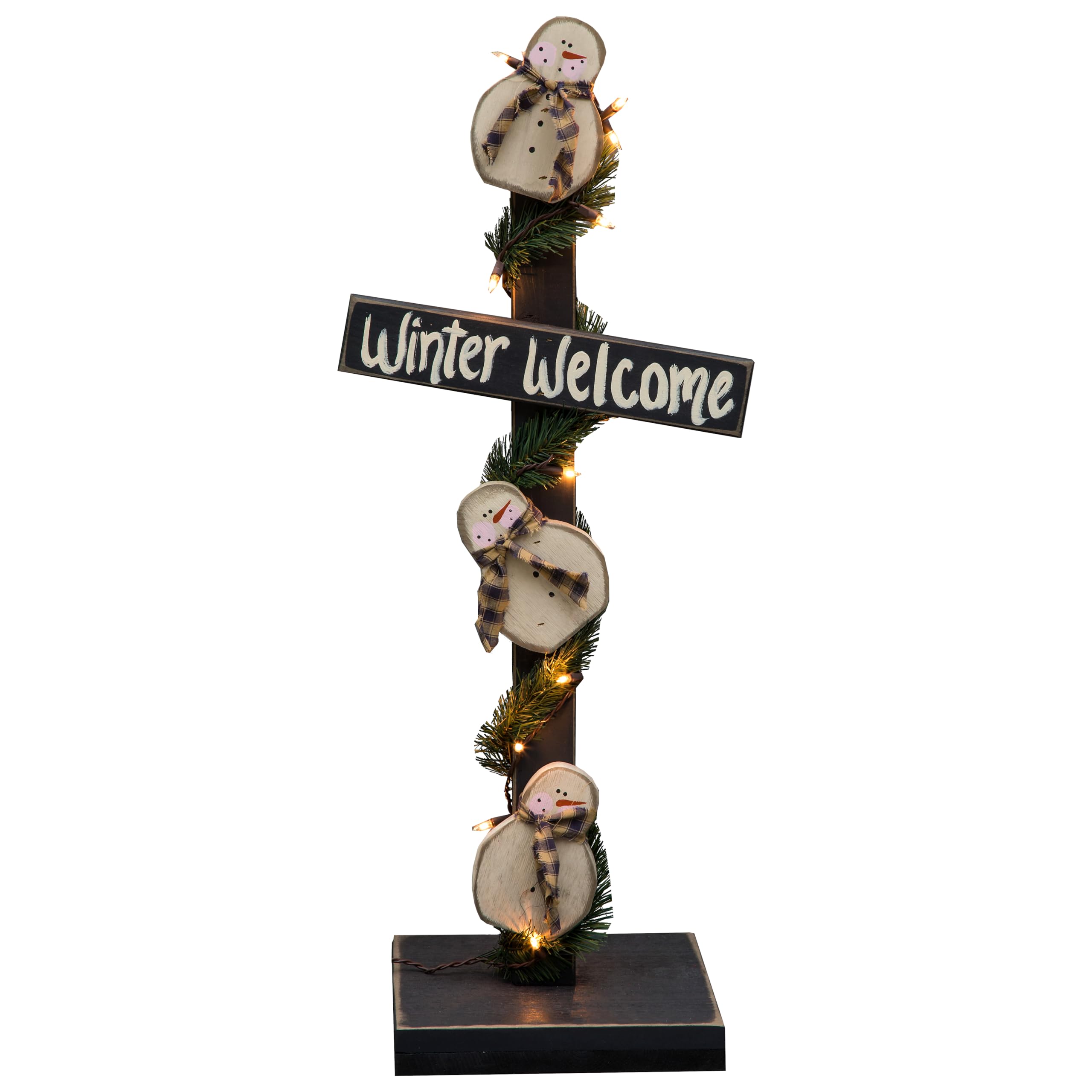 Farmhouse Winter Snowman Welcome Sign with LED Lights - Perfect for Holiday Porch Decor, Christmas Entryway, and Seasonal Home Decoration