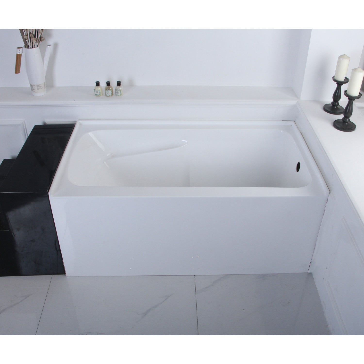 Aqua Eden 54-Inch Acrylic Rectangular 3-Wall Alcove Bathtub with Armrest & Right Drain - Glossy White - Perfect for Small Bathrooms & Spa-Like Relaxation