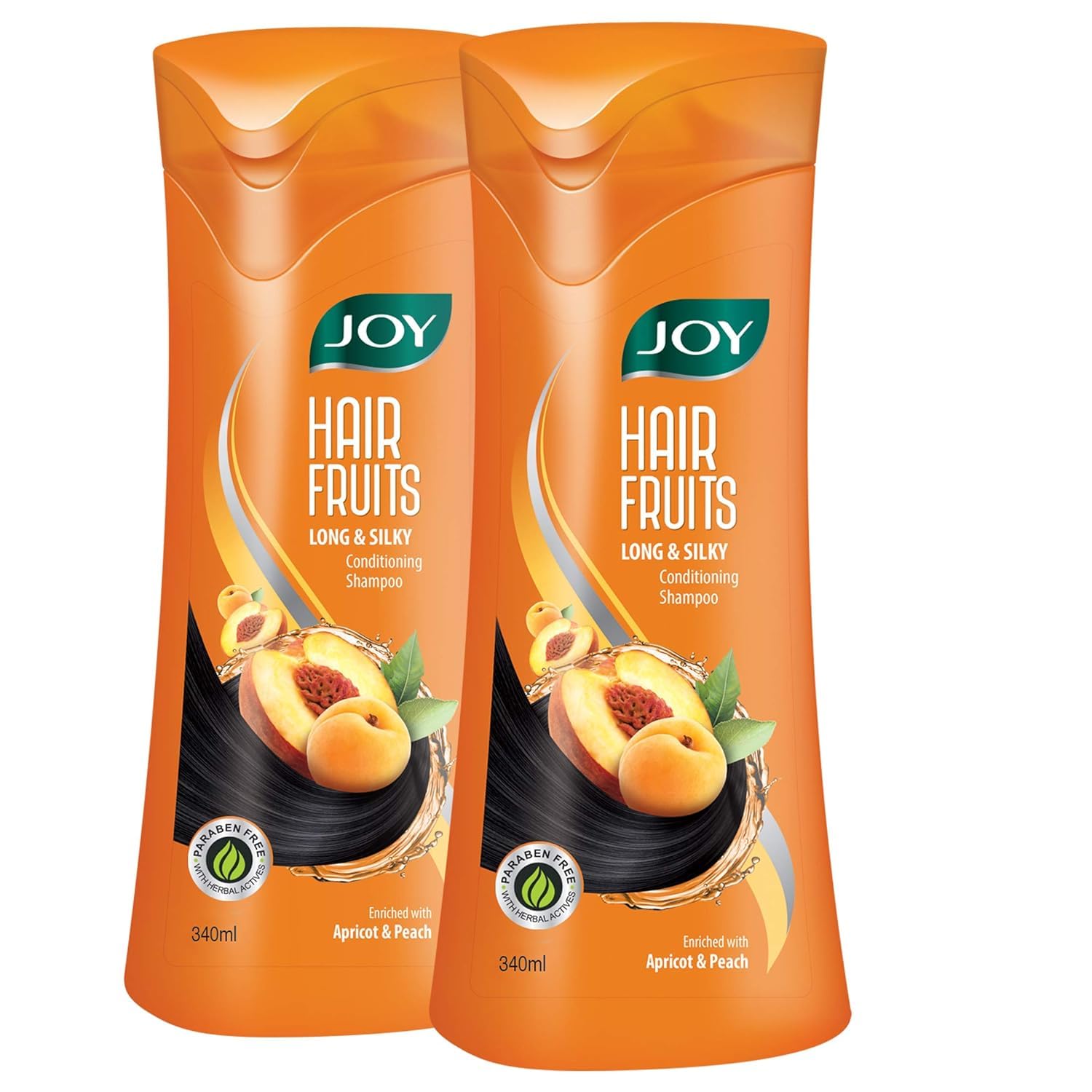 Joy Apricot & Peach Hair Growth Shampoo (340ml x 2 Pack) - Natural Conditioning Formula for Long, Soft & Silky Hair - Sulfate & Paraben Free - Ideal for Daily Hair Care & Scalp Nourishment