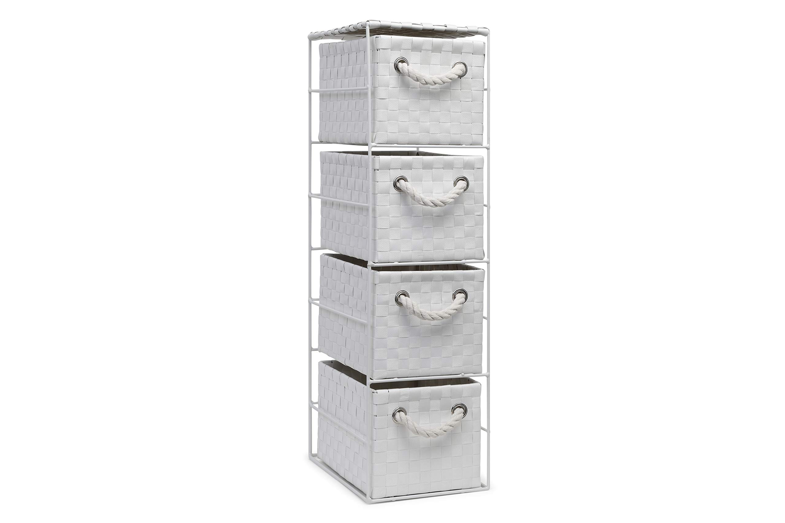 Arpan White 4-Drawer Storage Cabinet - 18x25x65cm Organizer for Home Office Bedroom - Perfect for Clothes, Toys, Documents & Home Organization