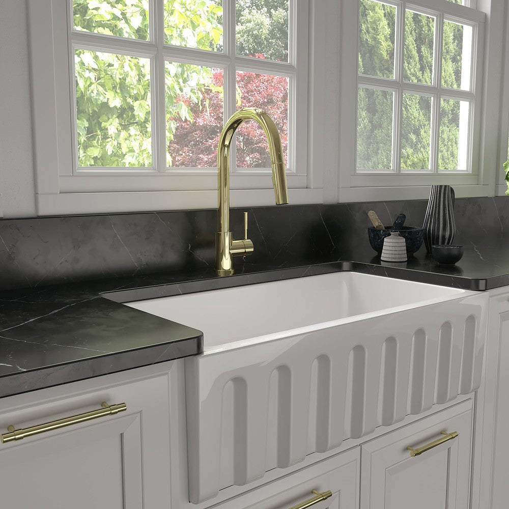 ZLINE Gemini Pull Down Single Handle Kitchen Faucet in Polished Gold - Modern Touchless Design for Easy Cooking & Dishwashing (GEM KF PG)