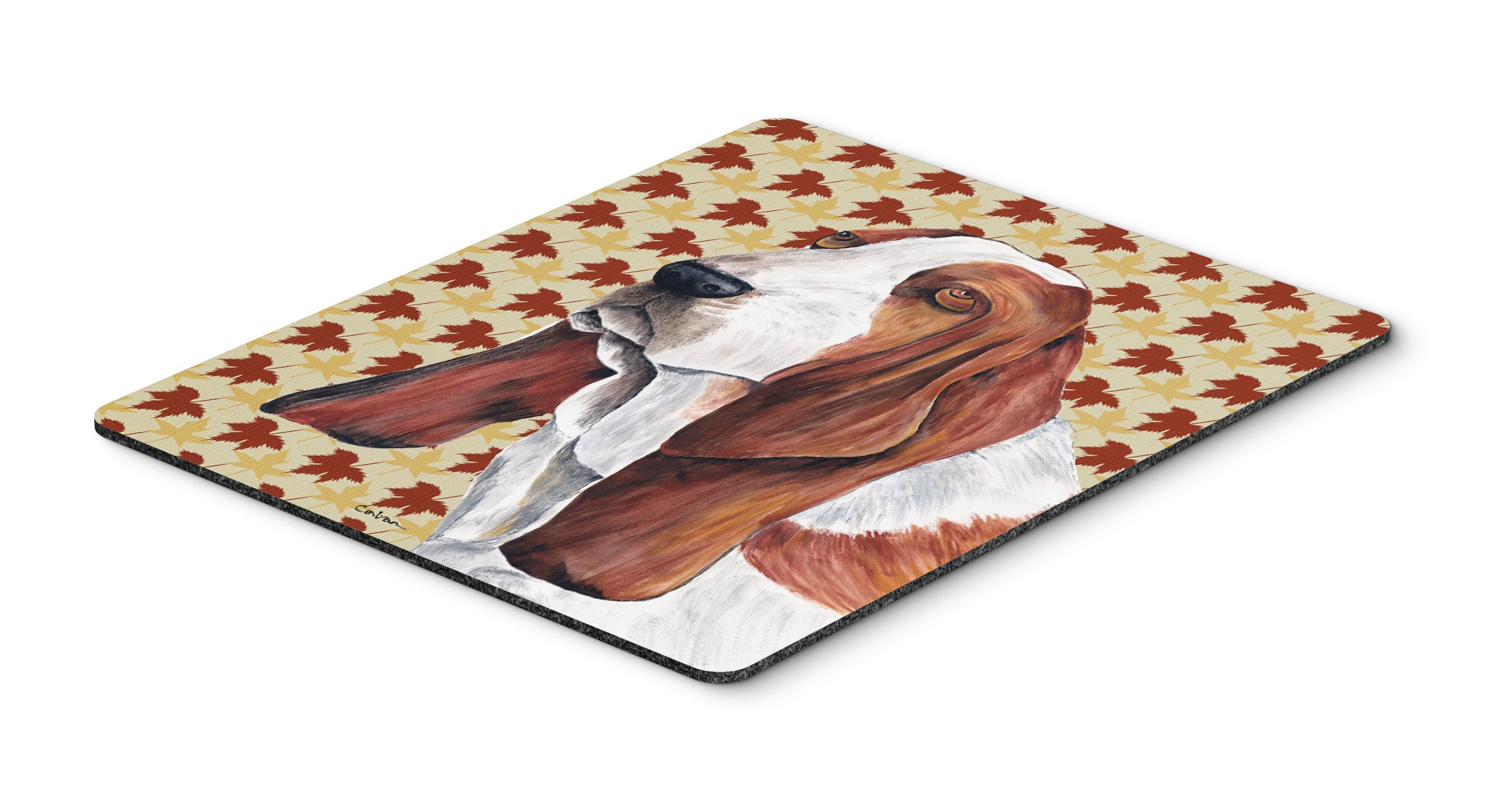 Caroline's Treasures SC9212MP Basset Hound Fall Leaves Design Mouse Pad - Large Washable Non-Slip Desk Mat for Home Office, Gaming & Computer Use | Perfect Gift for Dog Lovers