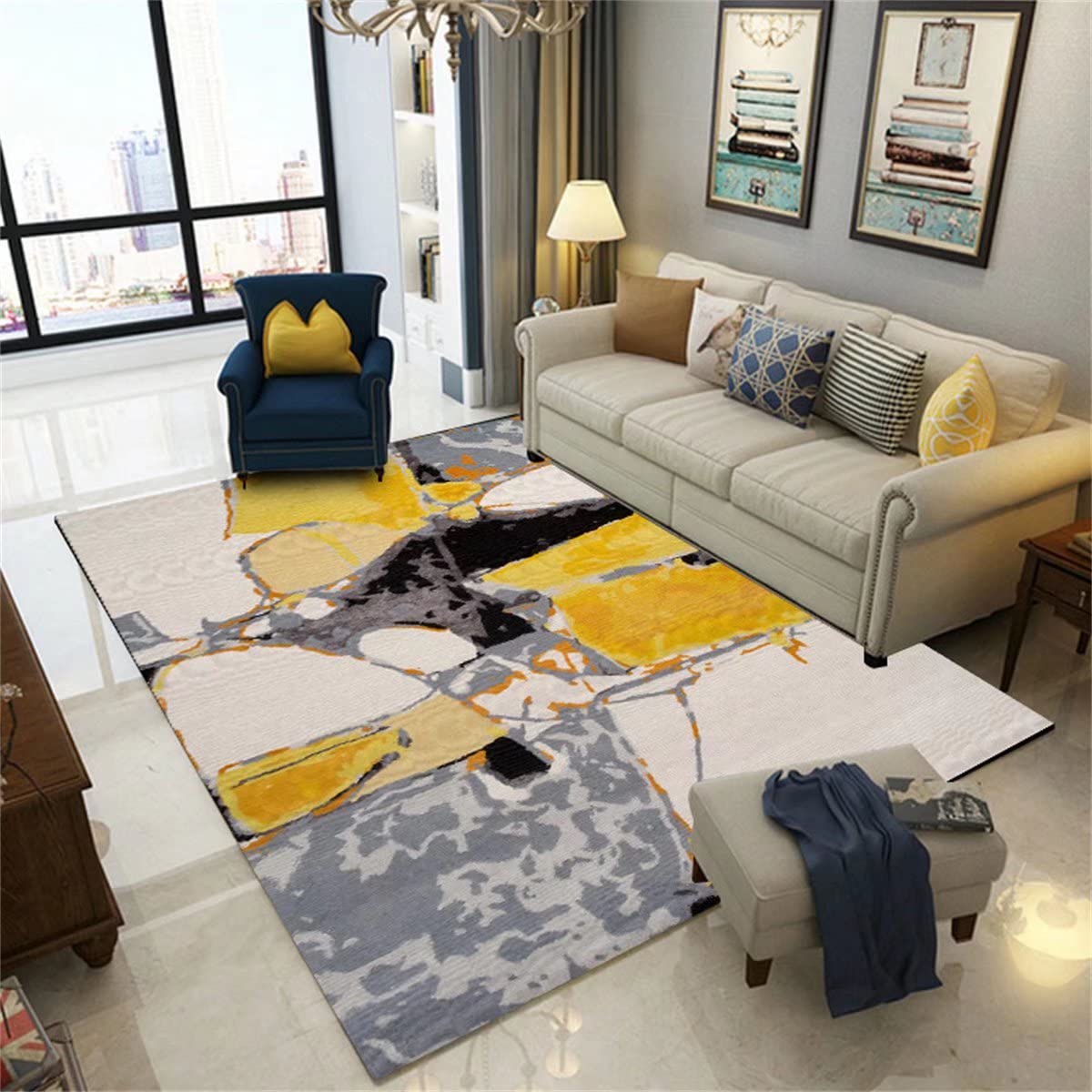 Soft Large 5'x8' Area Rug - Non-Slip Washable Marble Pattern Carpet for Living Room, Bedroom & Dining Room | Artistic Home Decor Floor Mat for Cozy Home & Office Spaces