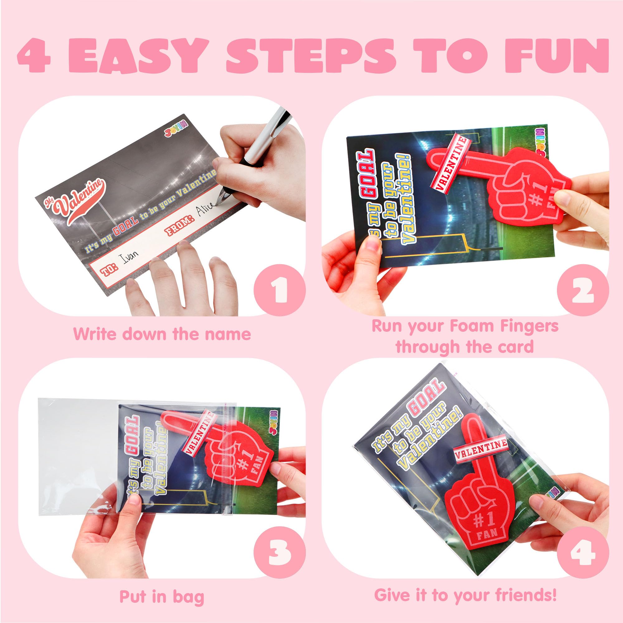 JOYIN 28 Pcs Valentine's Day Foam Fingers with Greeting Cards for Kids - Classroom Exchange Gifts, Holiday Party Favors & Reward Prizes - Perfect for School Celebrations, Valentine's Parties & Classroom Activities