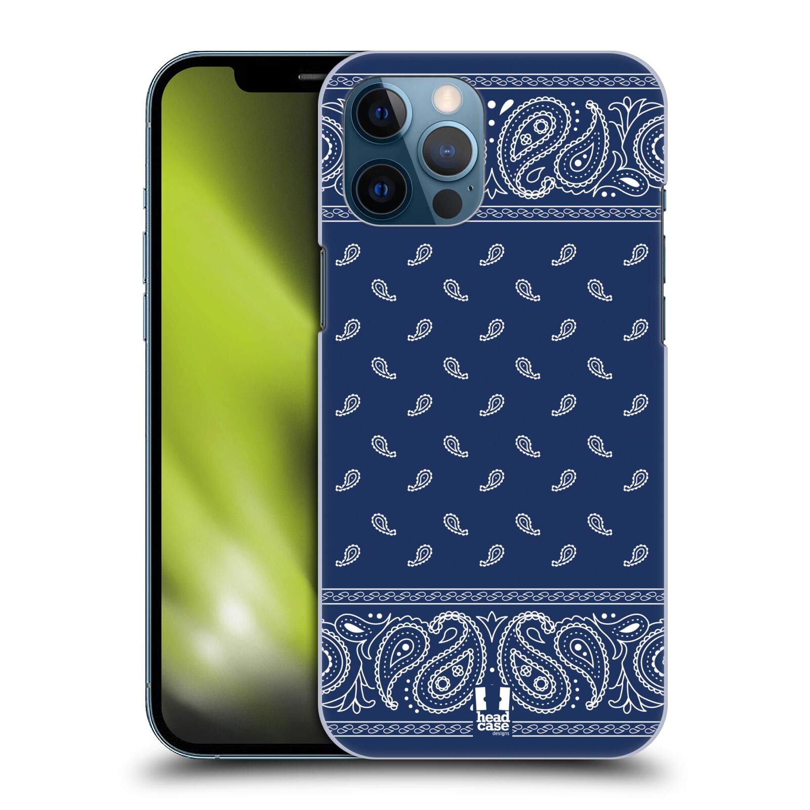 Head Case Designs Square Blue Classic Paisley Bandana Hard Back Phone Case Compatible with Apple iPhone 12 Pro Max - Stylish Protection for Everyday Use, Travel & Outdoor Activities