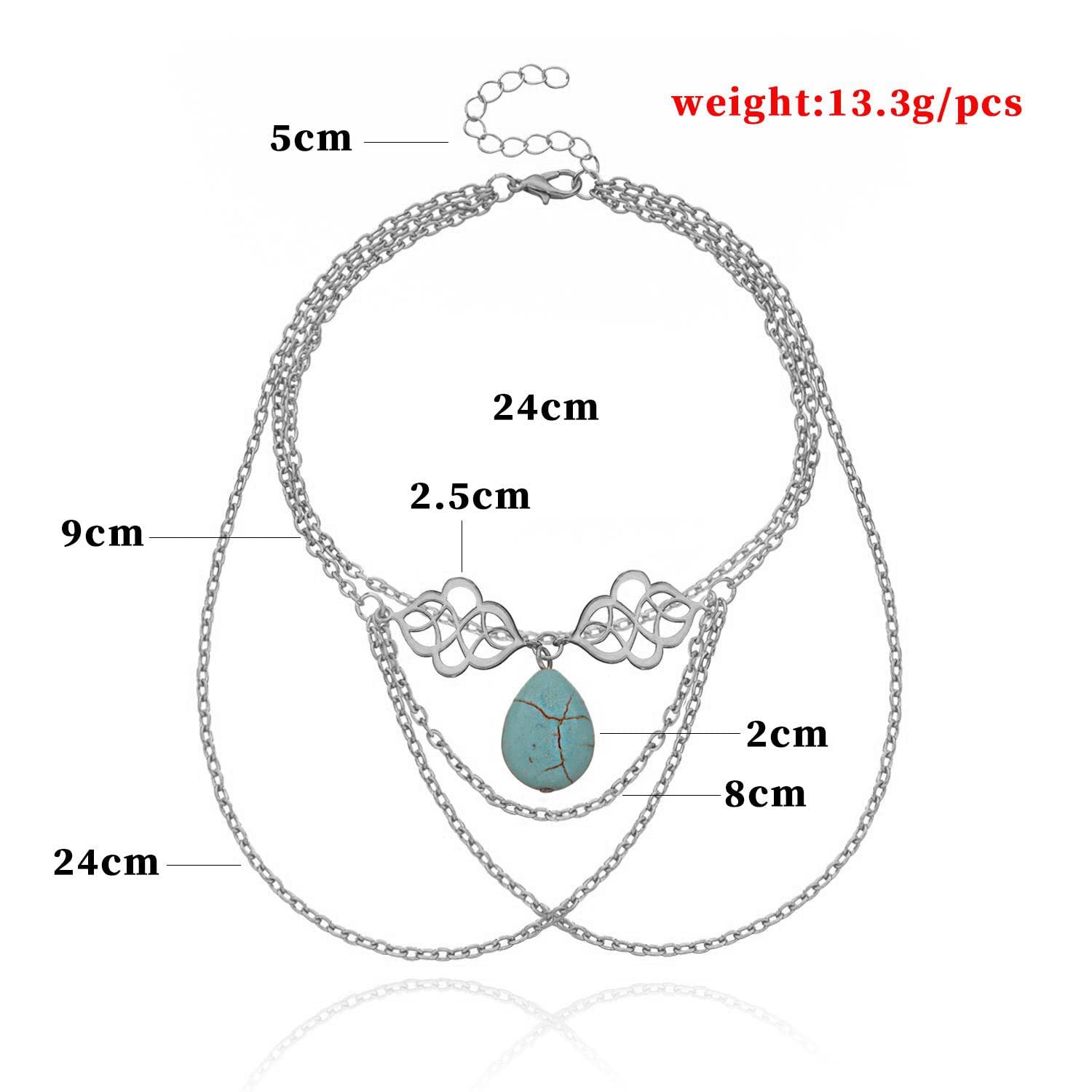 Bohemian Layered Arm Chain Turquoise Upper Armlet Lariat Tassel Multi-Layered Arm Cuff - Silver Boho Summer Beach Jewelry for Women | Perfect for Music Festivals, Beach Parties & Boho Fashion