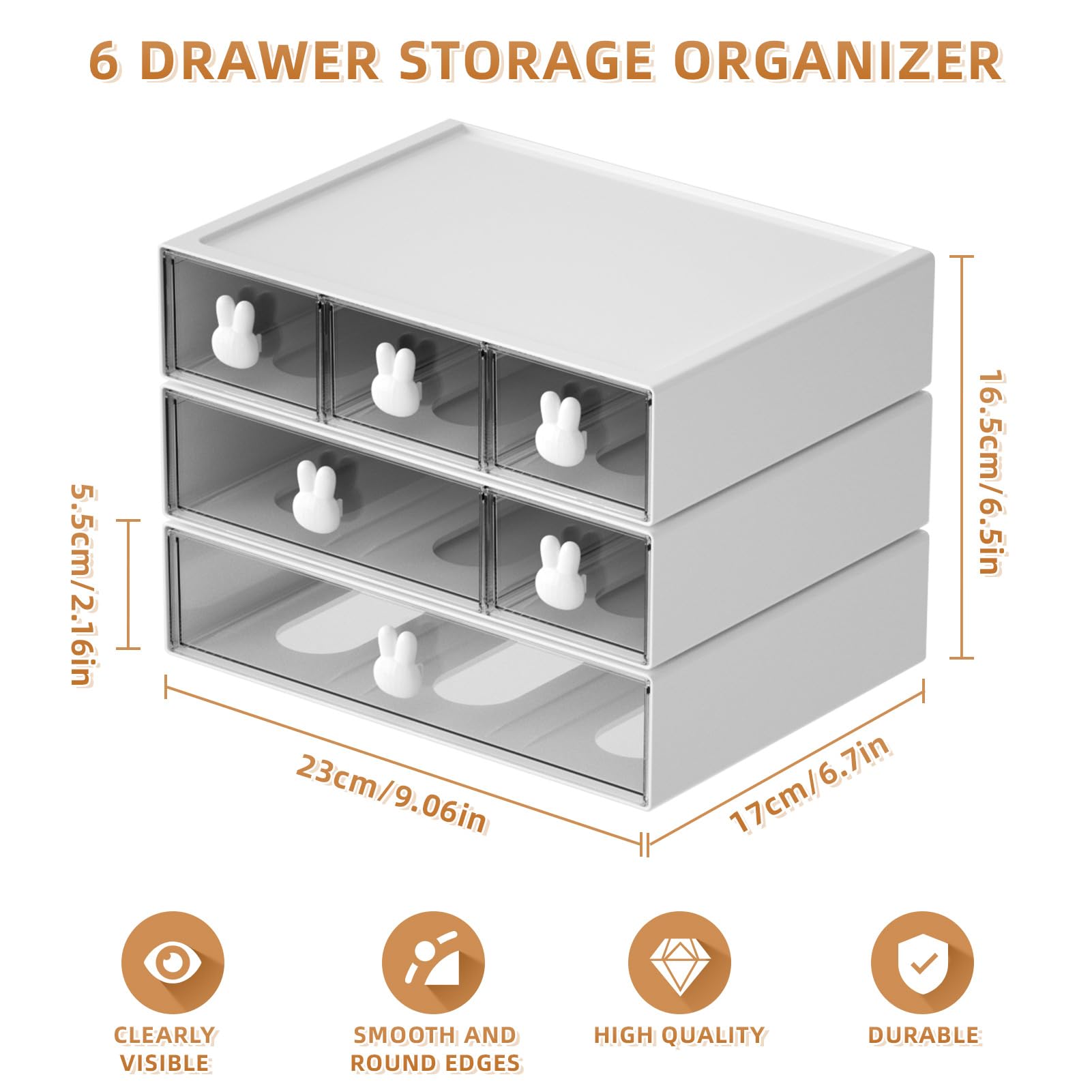 6-Drawer Marbrasse Desk Organizer - Stackable Storage for Office, Home & School