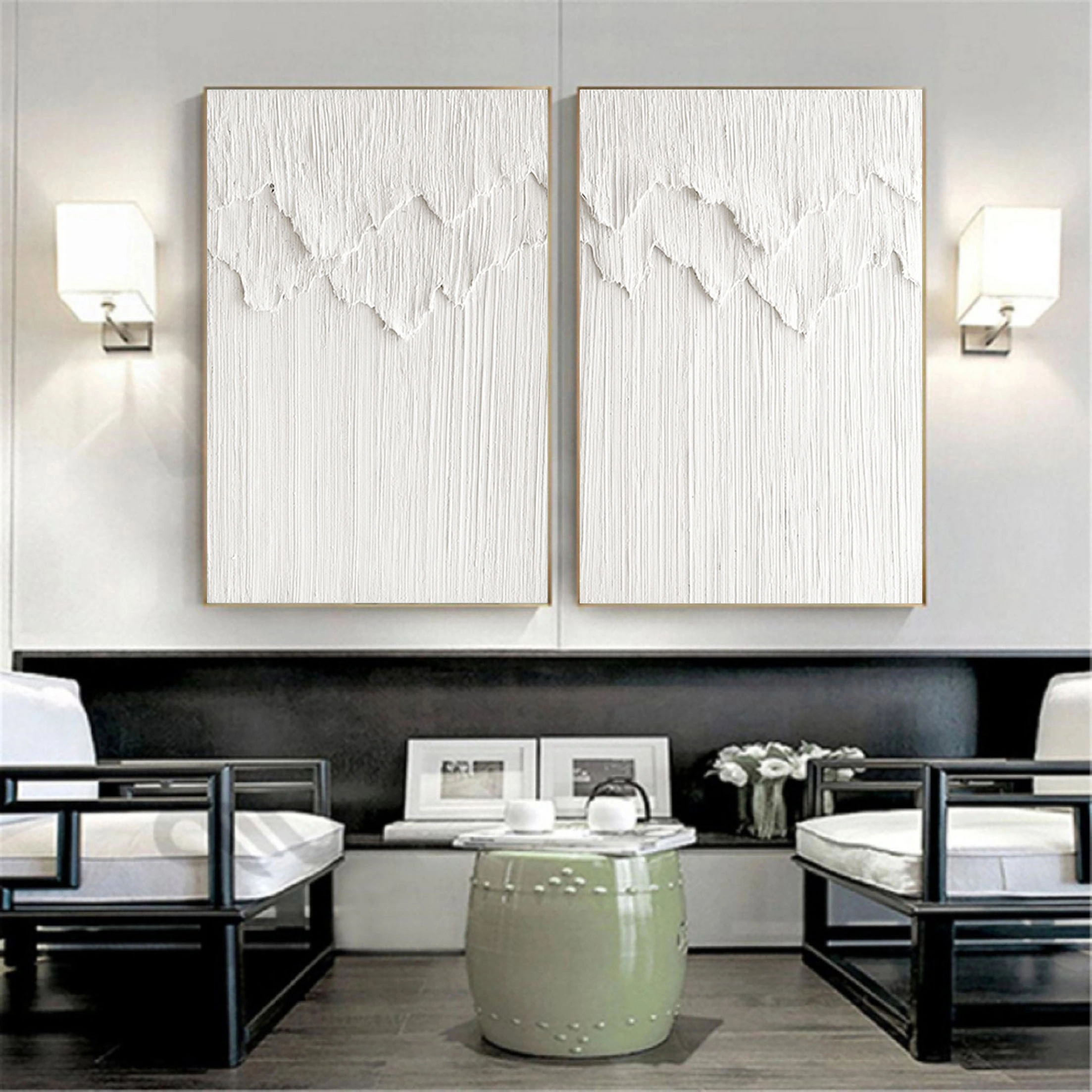 Minimalist Textured Plaster Art Paintings - Set of 2 Modern Abstract Wall Decor (#MM064) for Living Room, Bedroom & Office