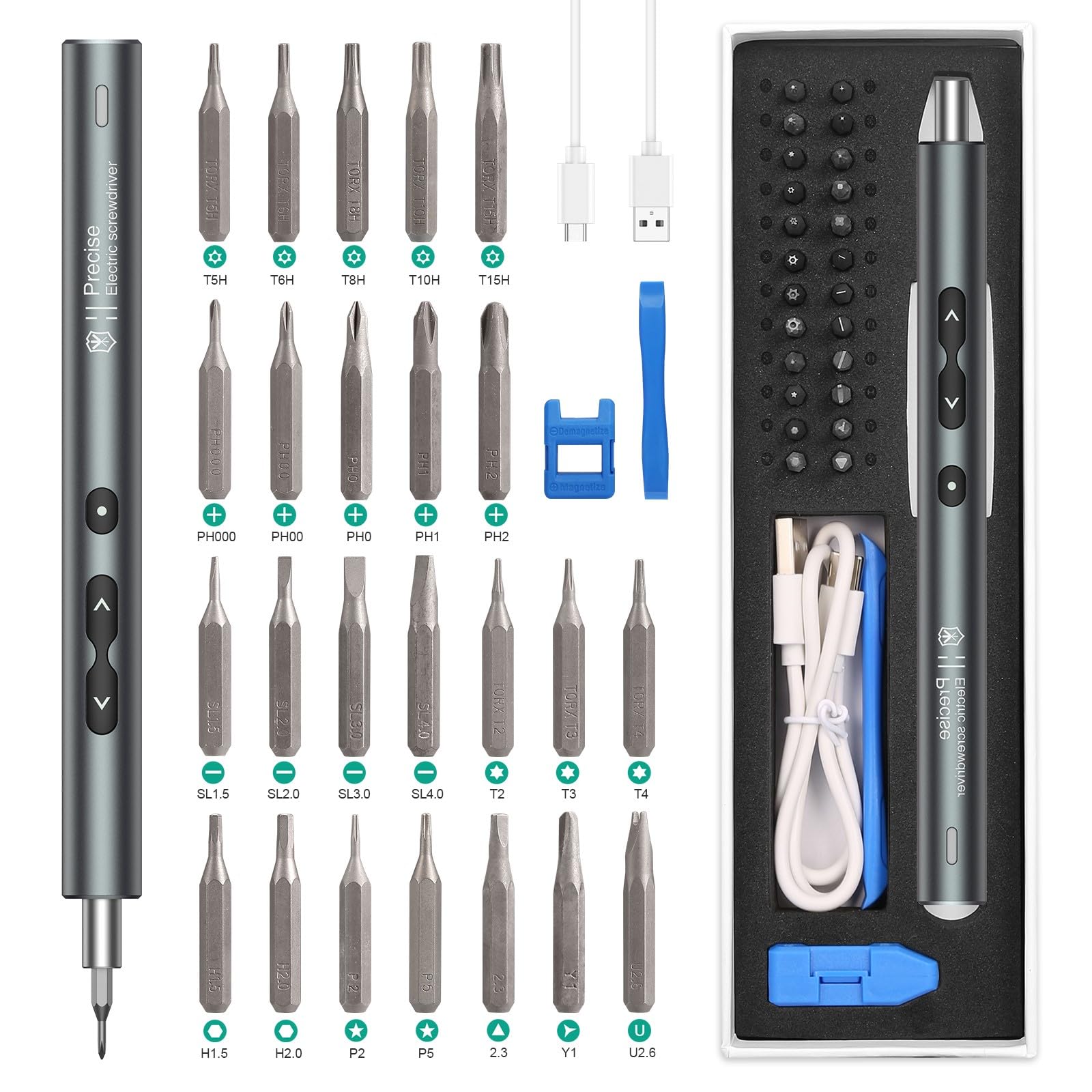 ORIA 28-in-1 Rechargeable Electric Screwdriver Set - Precision Mini Screwdriver Kit with Type-C Charging for Smartphone, PC, Laptop, Toy Repair | Ideal for DIY Projects & Home Electronics Maintenance