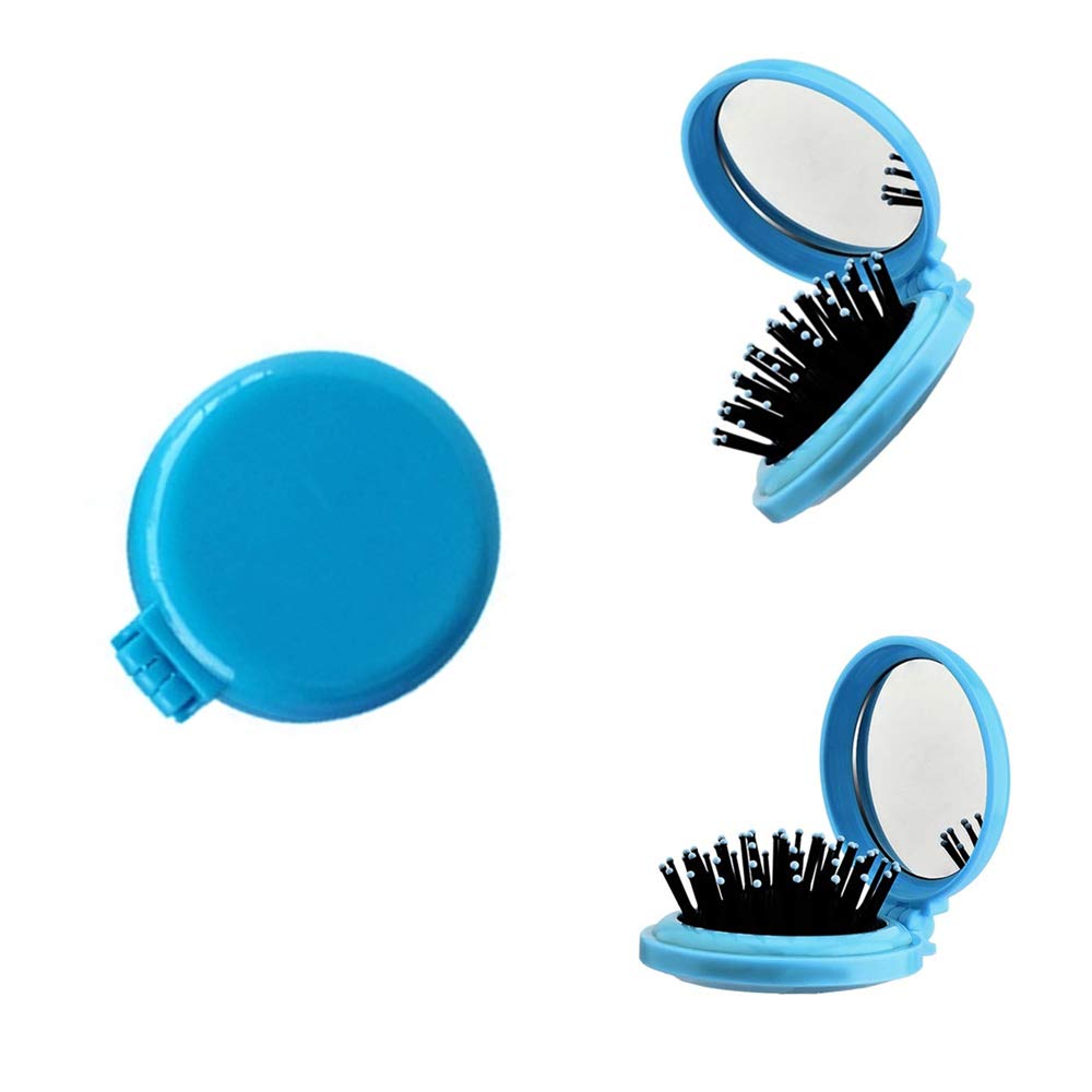 4 Pack Round Travel Hair Brush with Mirror - Folding Pocket Hair Brush, Mini Hair Comb Compact for Women & Girls - Perfect for Travel, Gym, and On-the-Go Styling