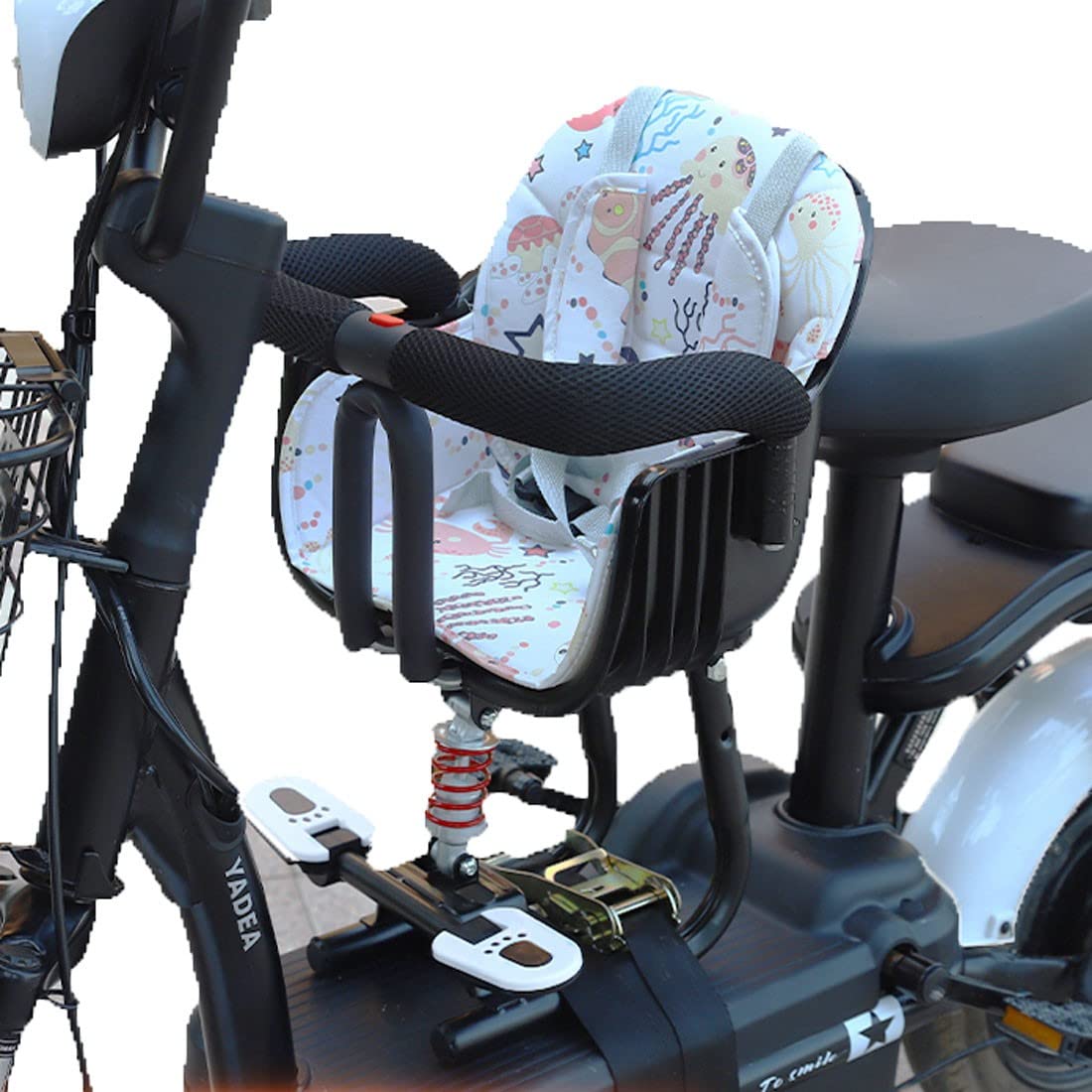 Kids Bike Seat - Detachable Front Bicycle Child Seat with Shock Absorbing & Pedal Guardrails for Scooter, Motorcycle & Bike | Safe Toddler & Baby Bike Riding Accessory for Outdoor Family Adventures