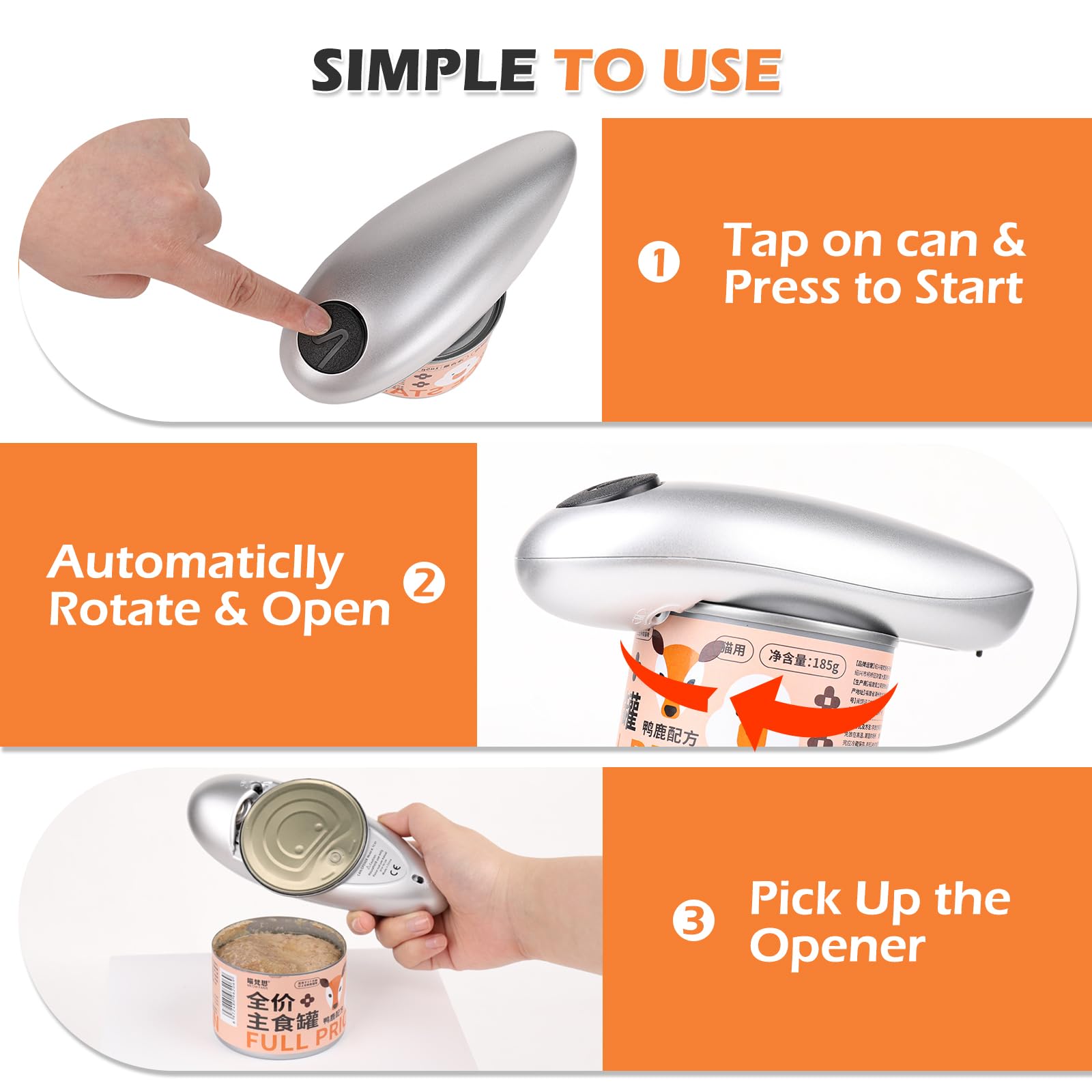 One Touch Electric Can Opener - Automatic Kitchen Can Opener with Smooth Edge, Hands-Free Operation for Easy Use - Perfect for Seniors & Home Cooking (Silver) | Ideal for Camping, Emergency Prep & Everyday Kitchen Tasks